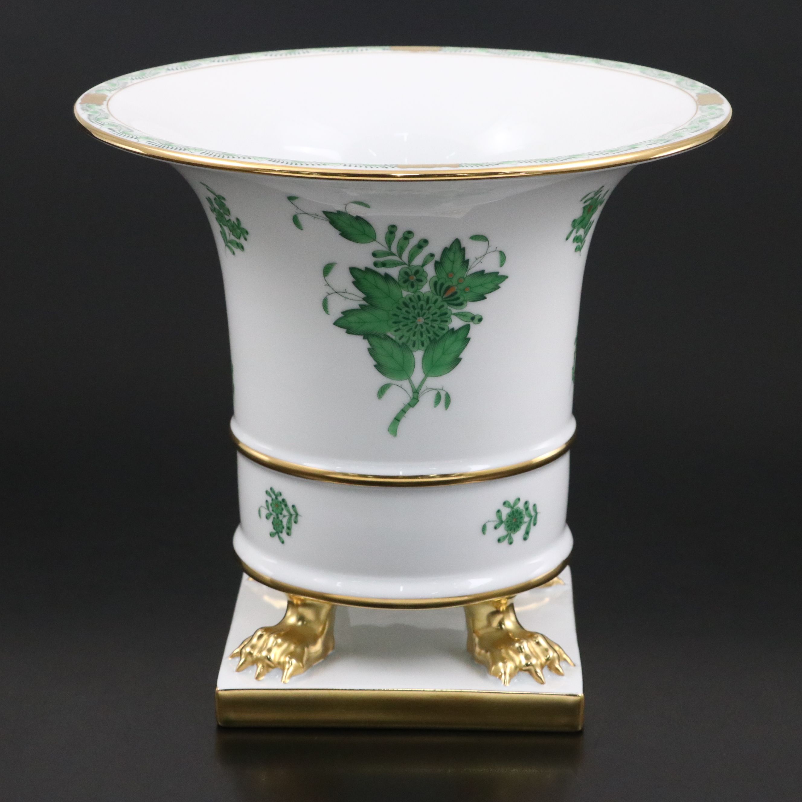 Herend Green "Chinese Bouquet" Porcelain Urn Vase, 1998