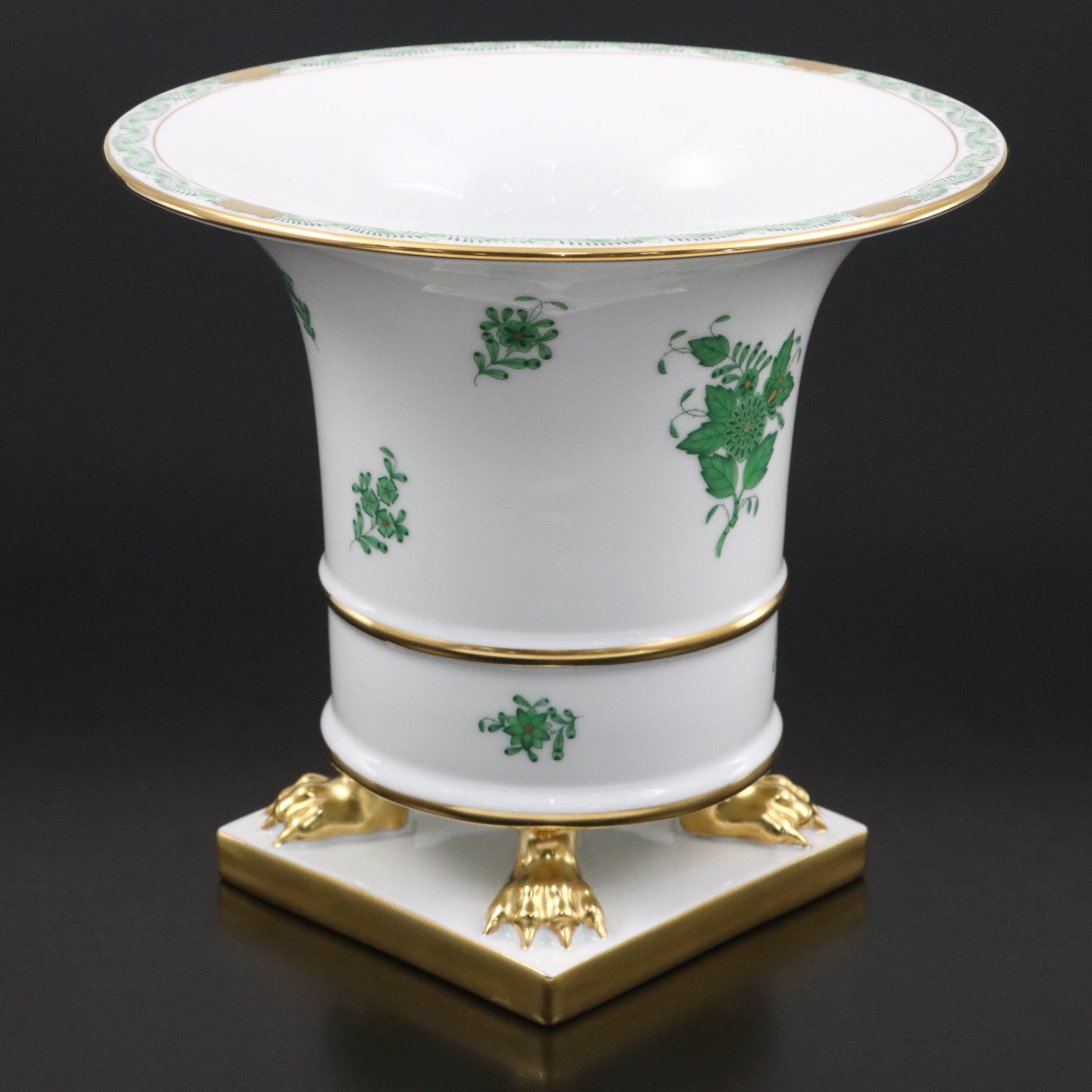 Herend Green "Chinese Bouquet" Porcelain Urn Vase, 1998