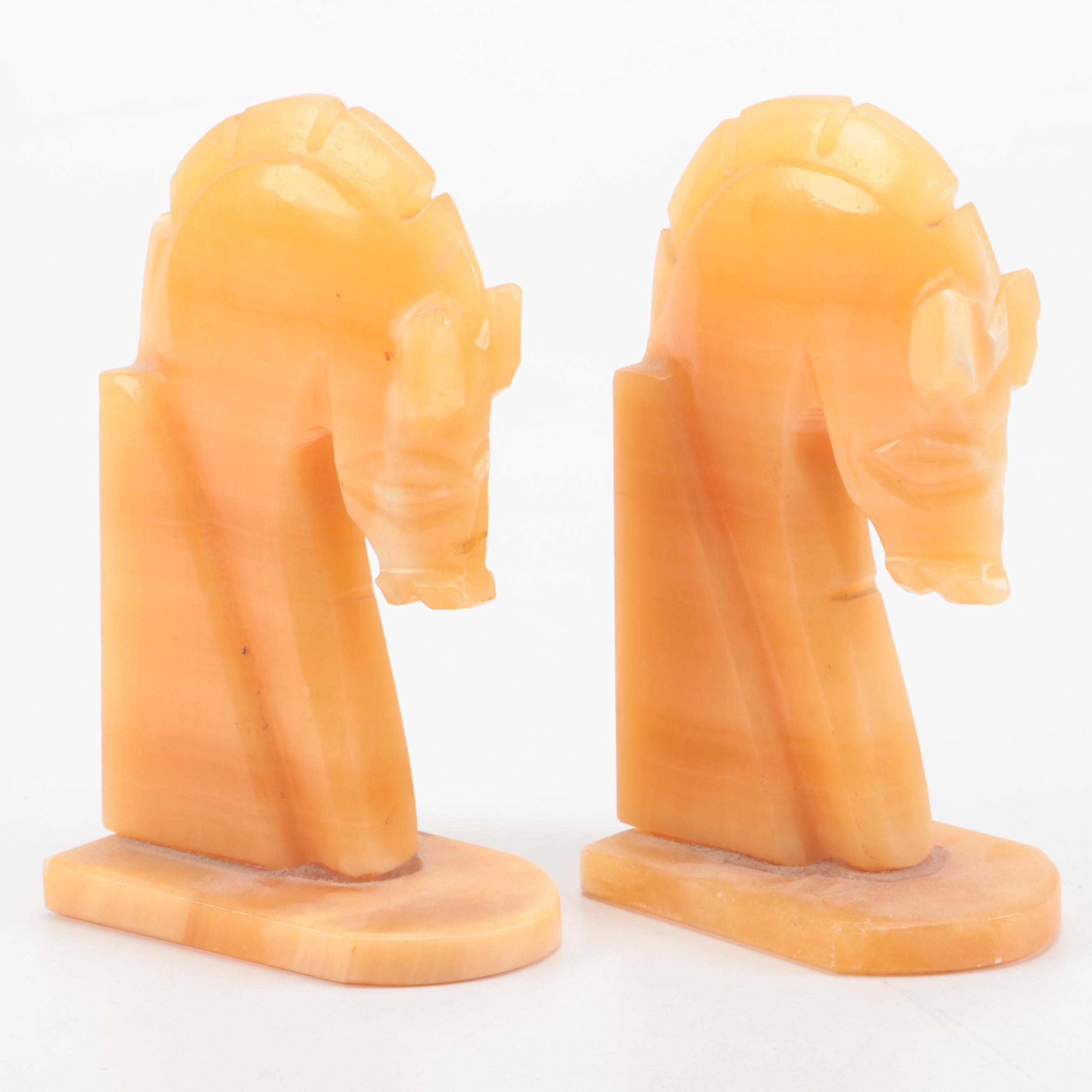 Horse Head Bookends with Calcite and Marble Chess Set