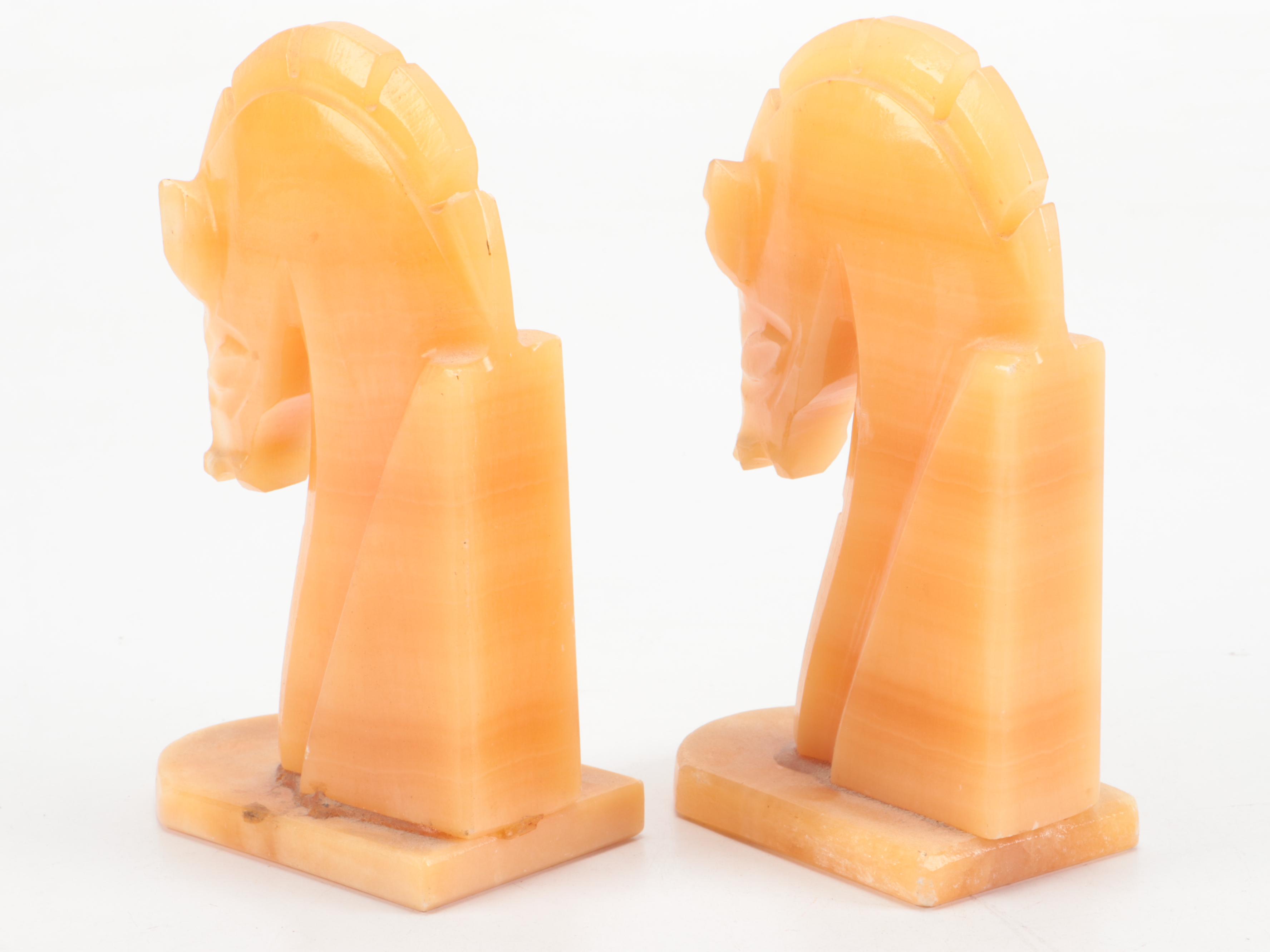 Horse Head Bookends with Calcite and Marble Chess Set