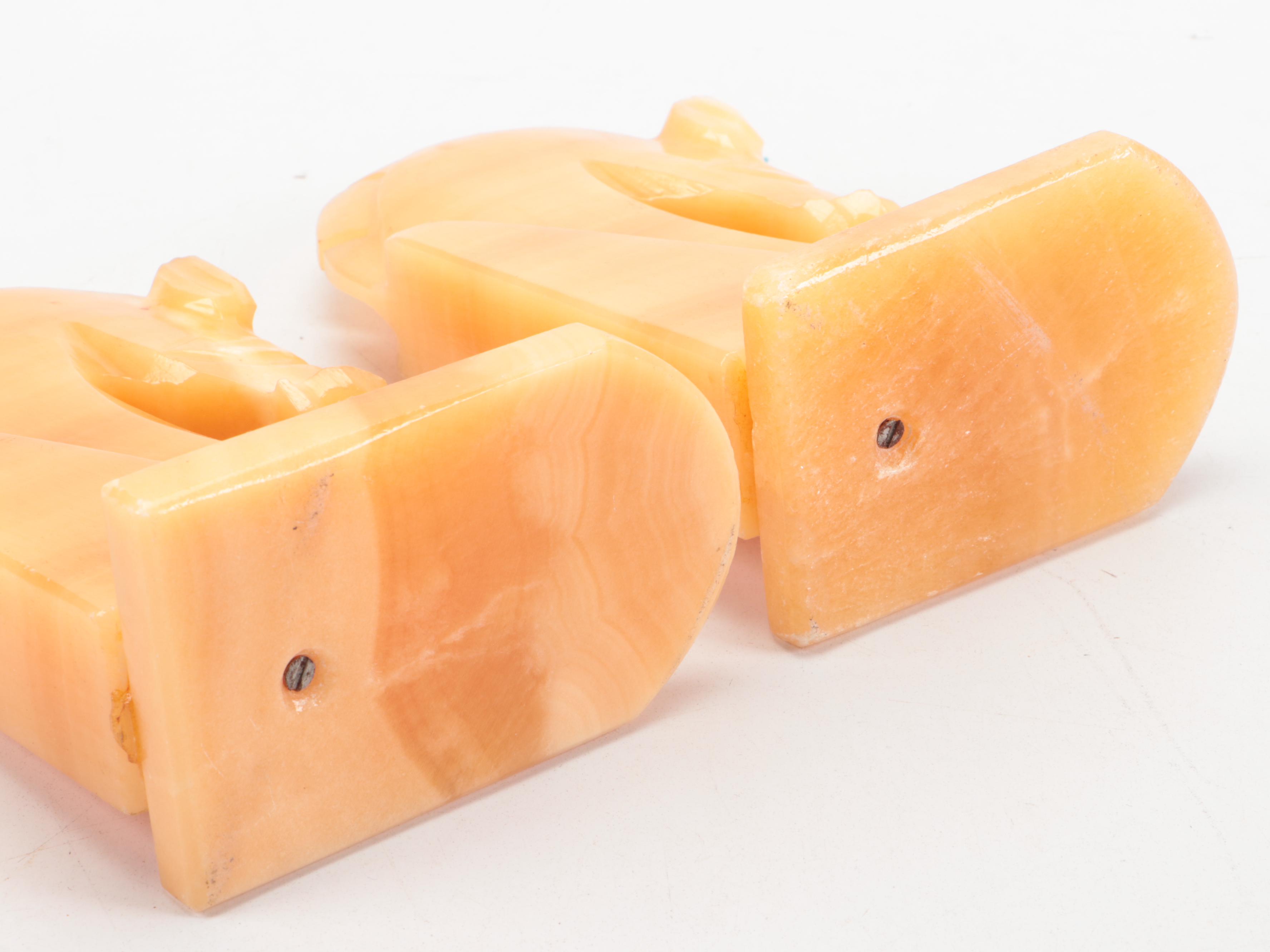 Horse Head Bookends with Calcite and Marble Chess Set