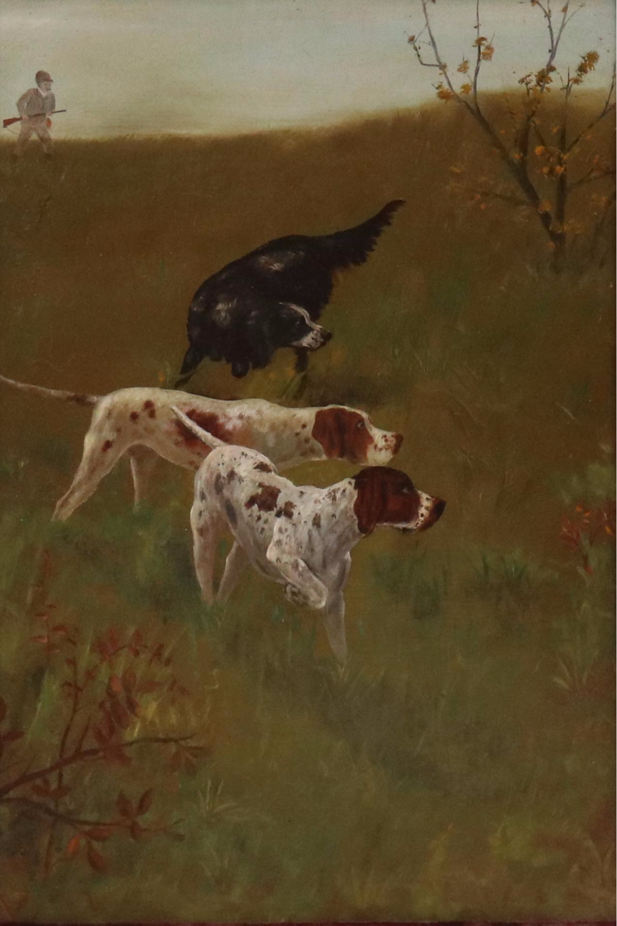 Oil Painting of Hunting Dog Scene, Mid–Late 20th Century