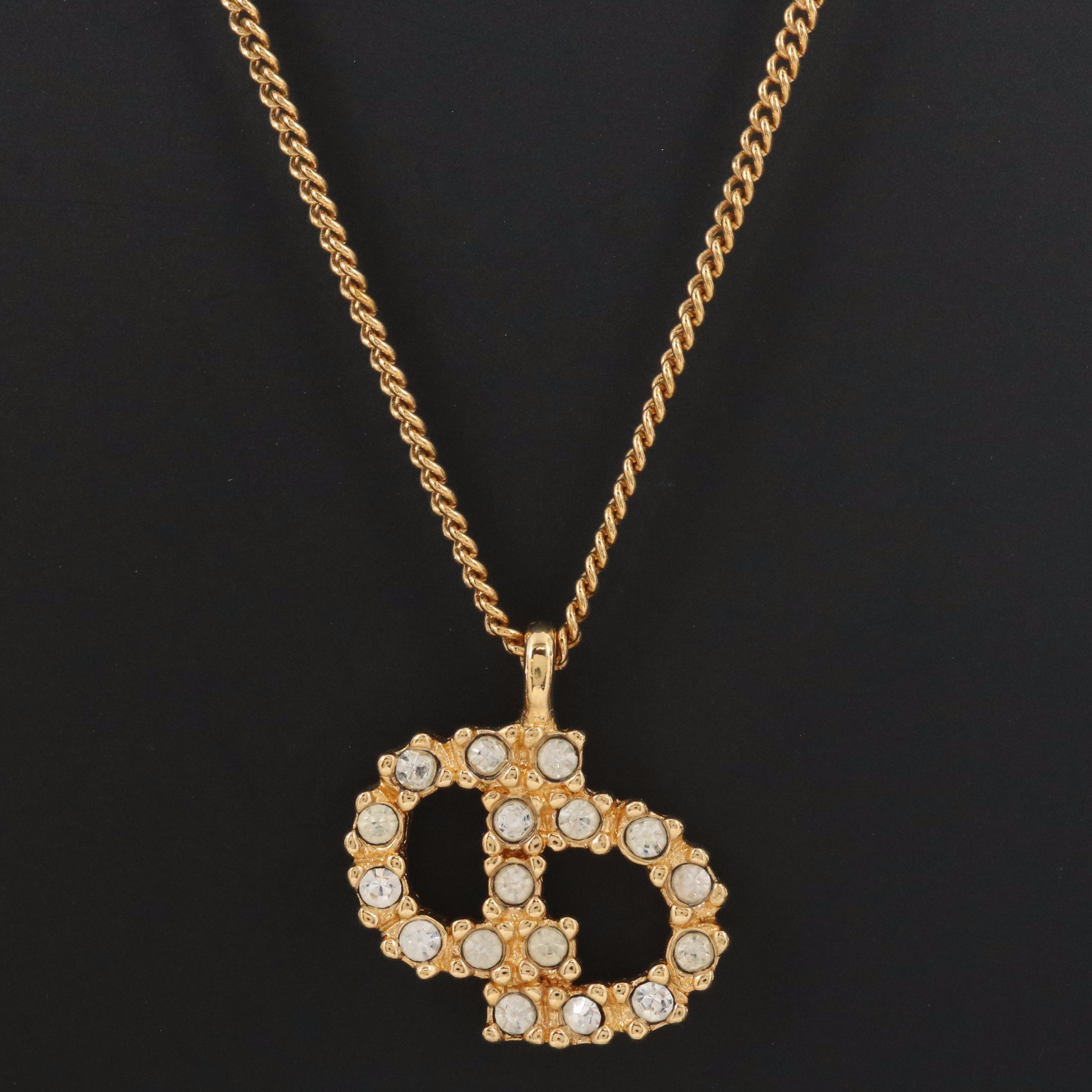 Christian Dior CD Crystal Logo Necklace