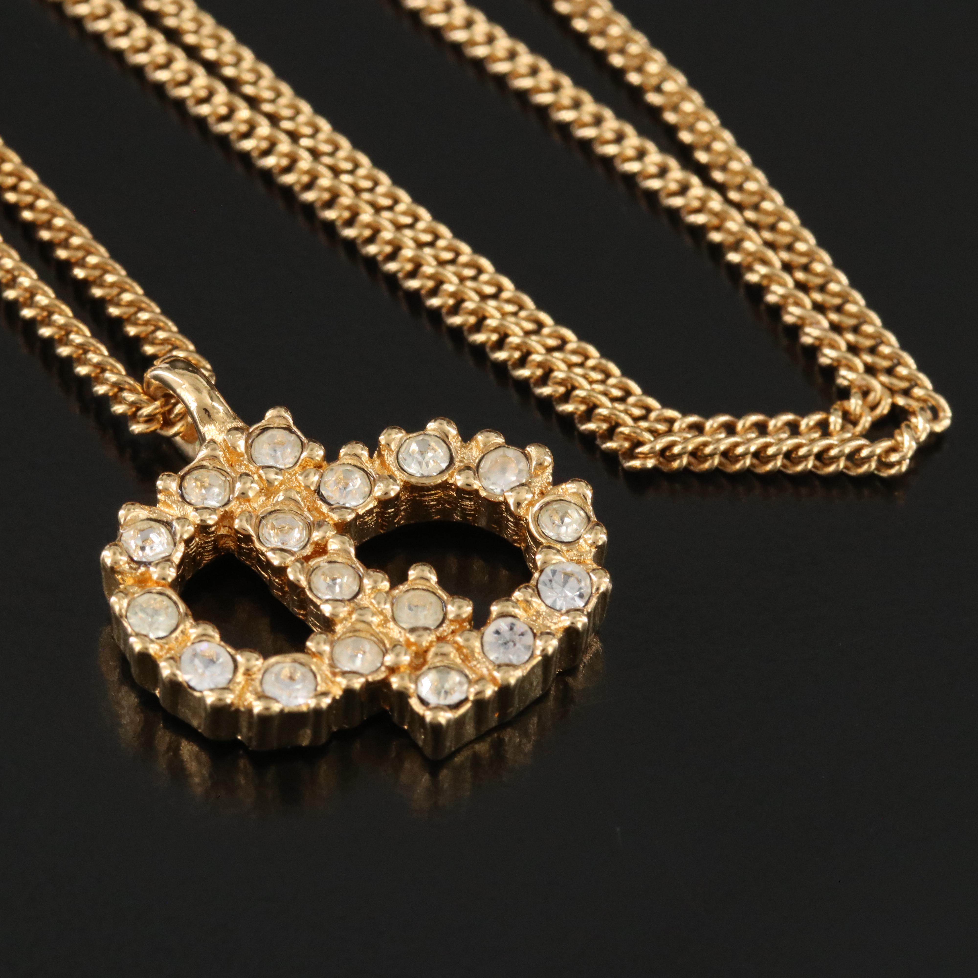 Christian Dior CD Crystal Logo Necklace