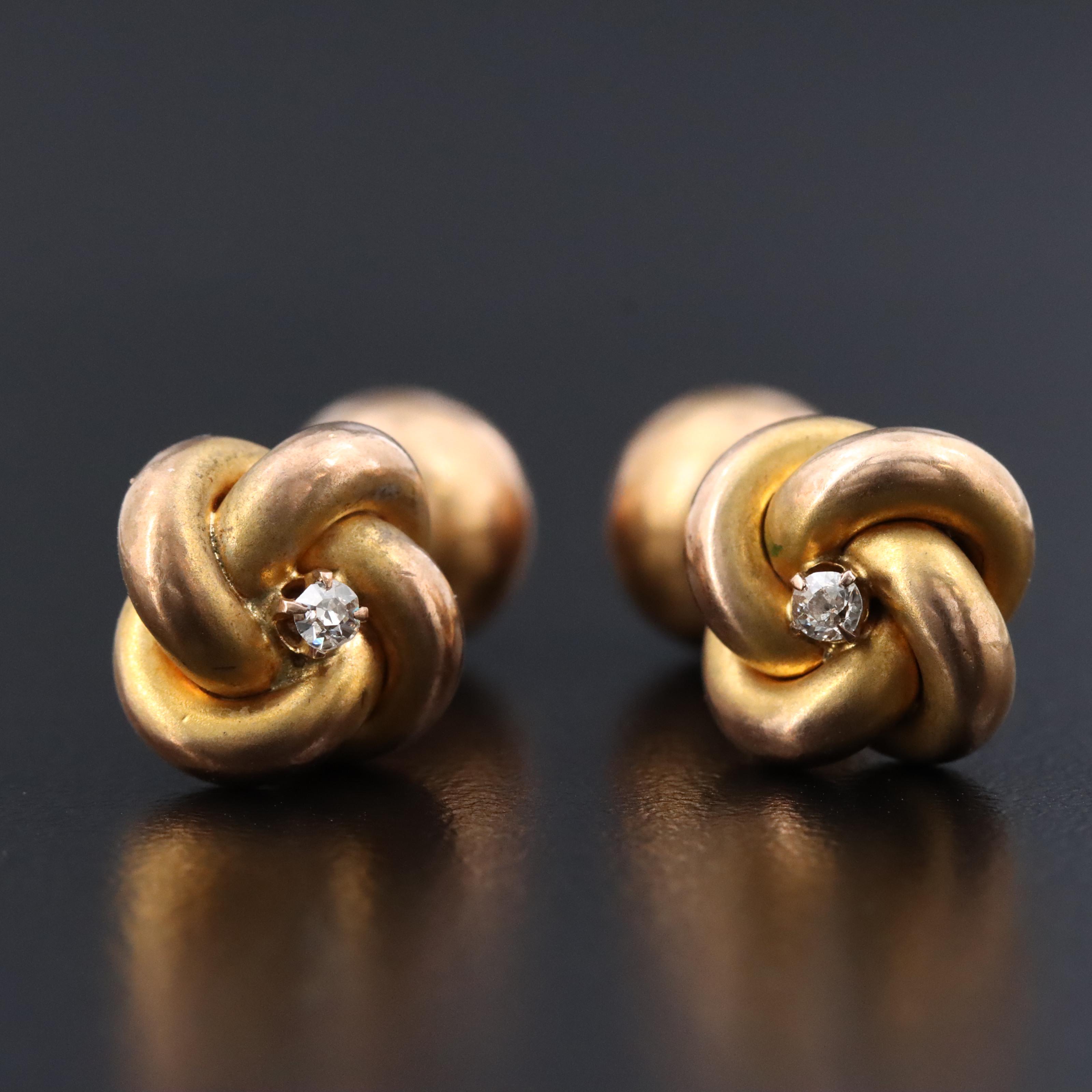 Antique 10K Rose Gold 0.07 CTW Diamond Knot Cufflinks