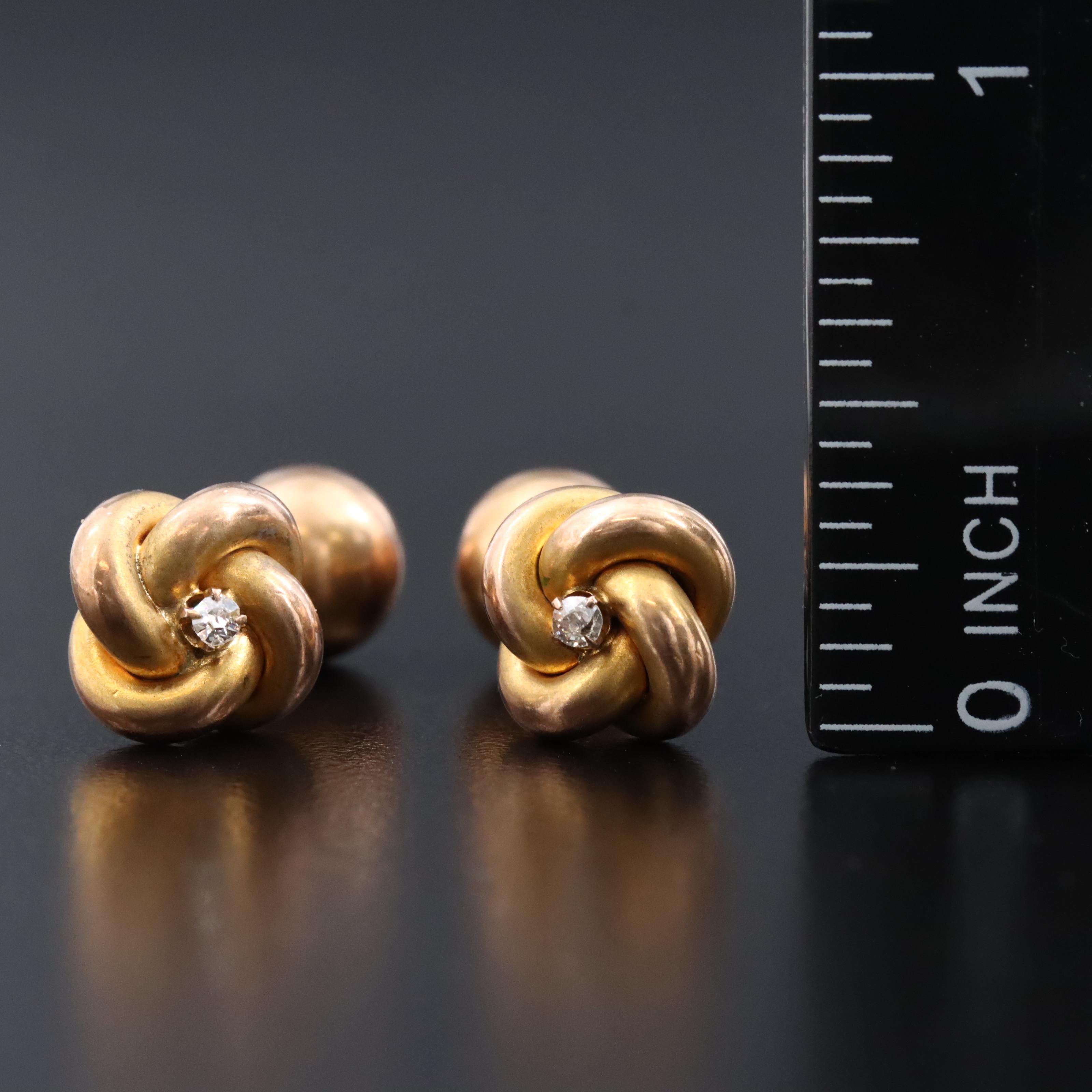 Antique 10K Rose Gold 0.07 CTW Diamond Knot Cufflinks