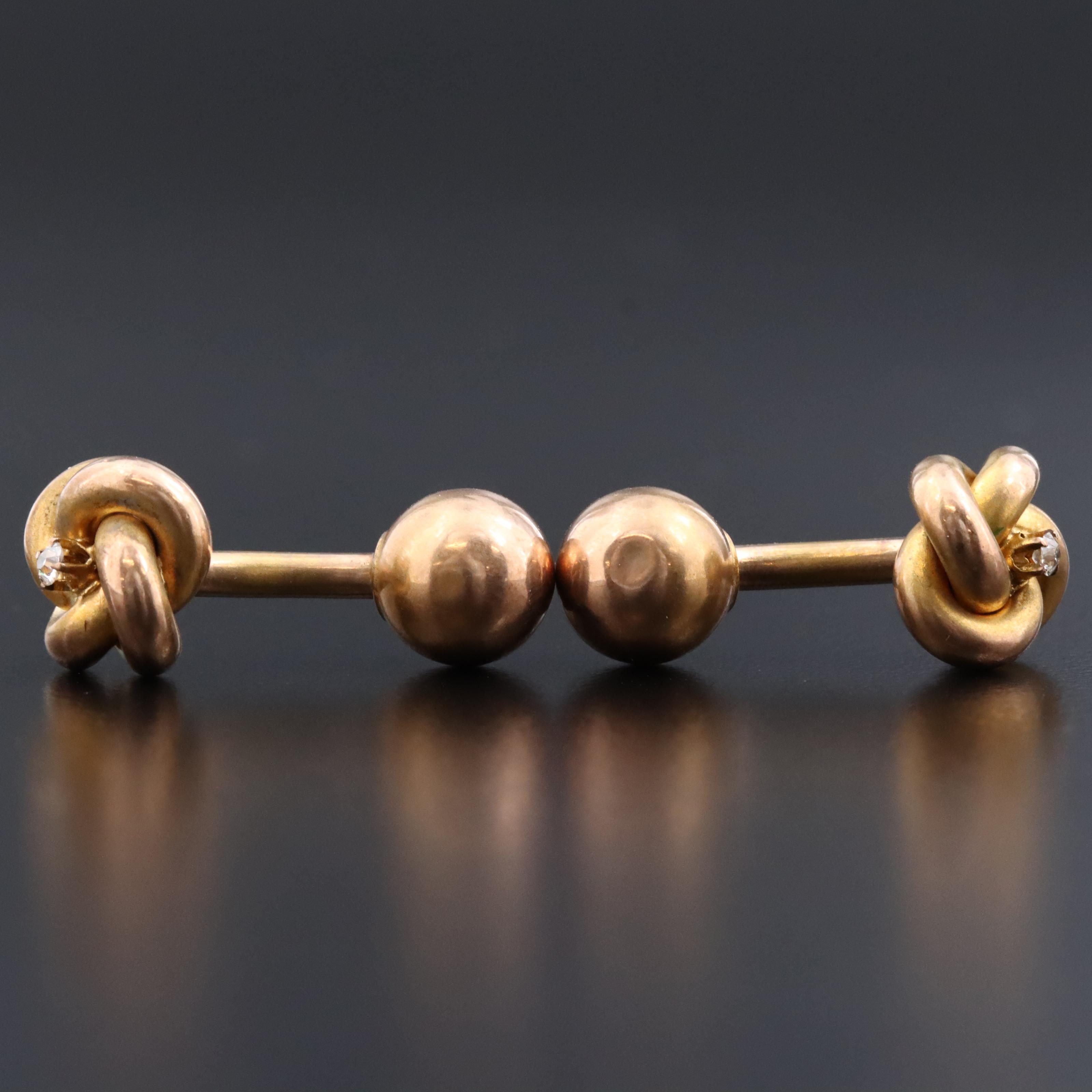 Antique 10K Rose Gold 0.07 CTW Diamond Knot Cufflinks