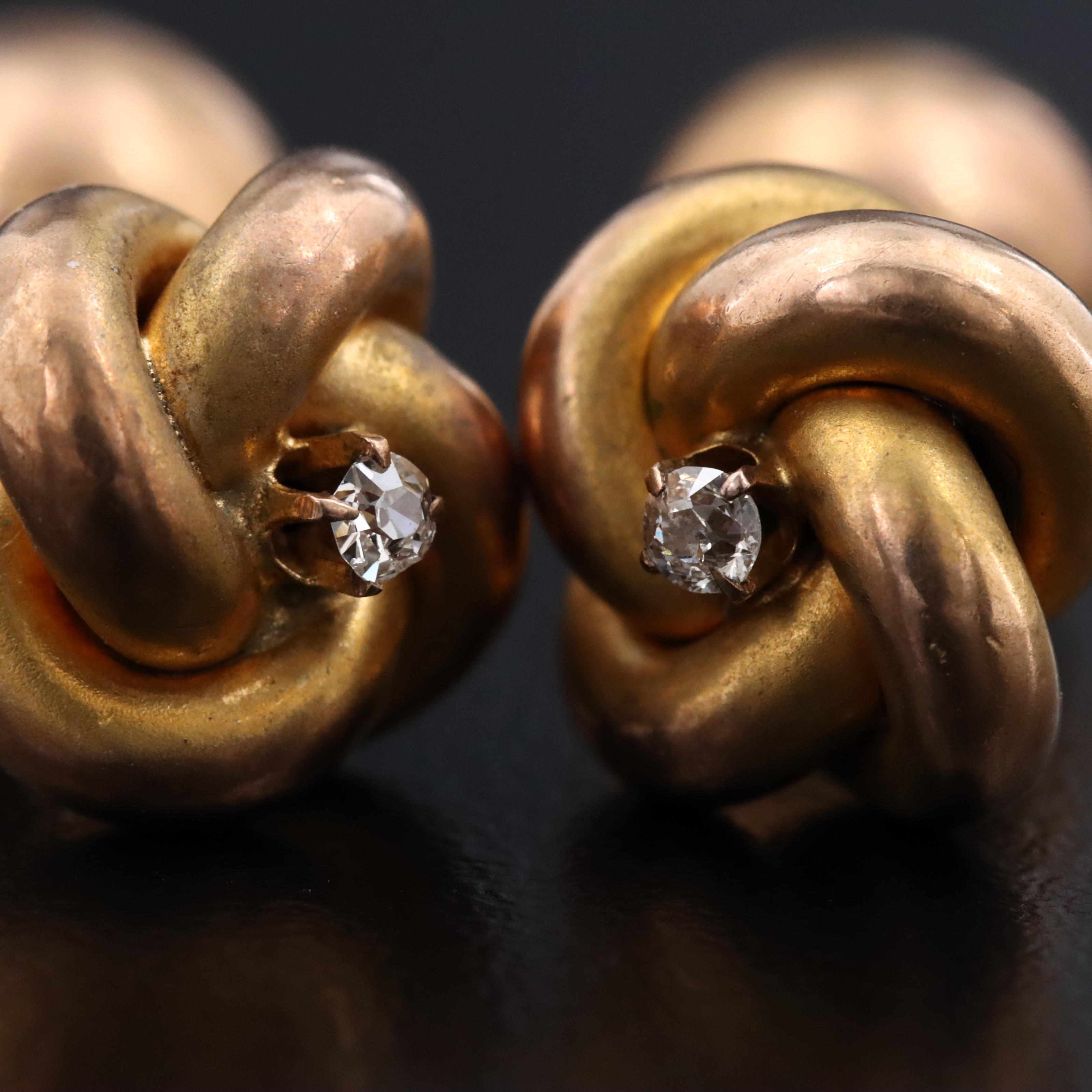 Antique 10K Rose Gold 0.07 CTW Diamond Knot Cufflinks