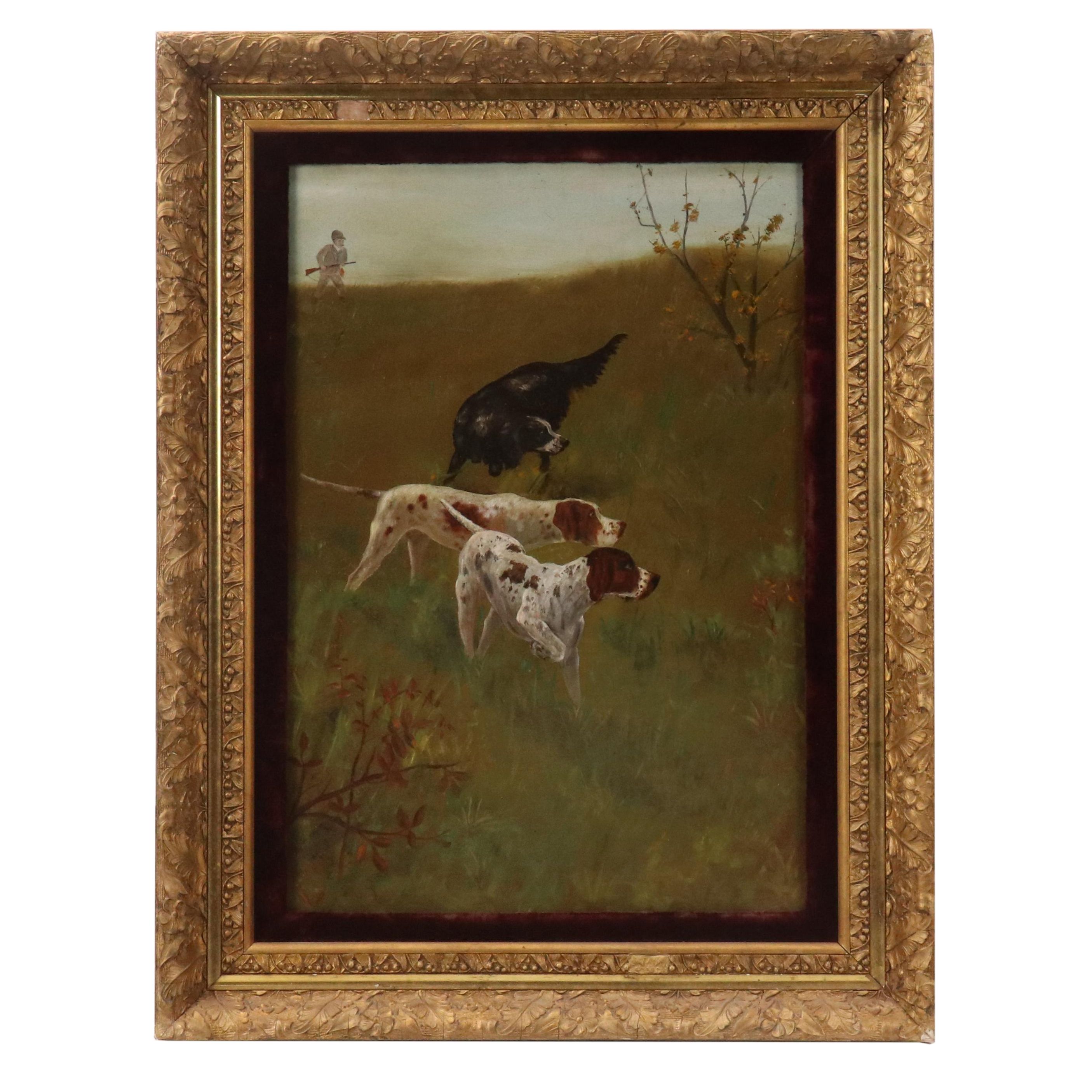 Oil Painting of Hunting Dog Scene, Mid–Late 20th Century