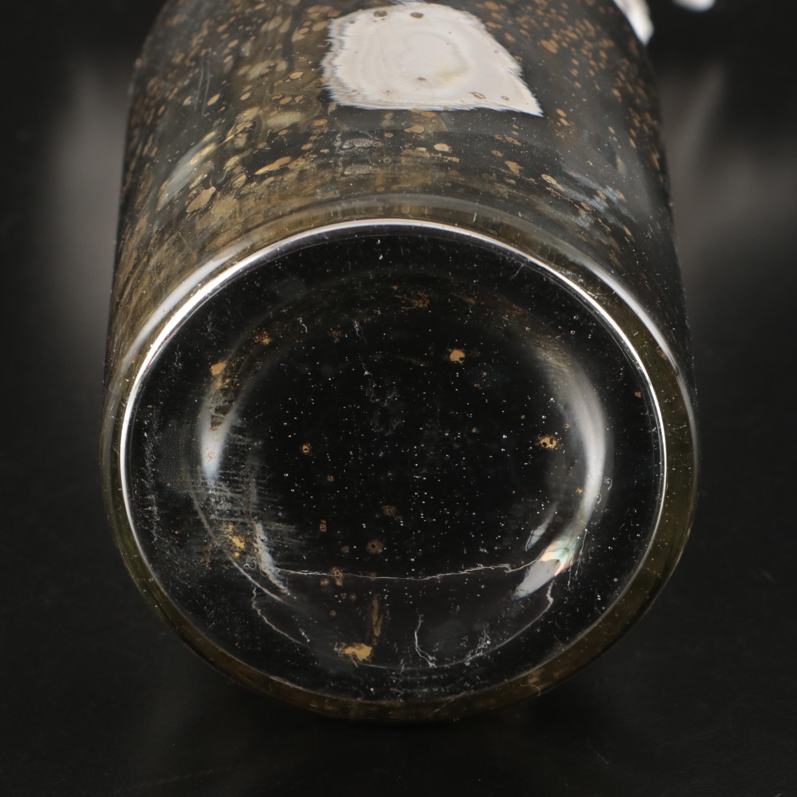 Mercury Glass Bottles with Acrylic & Fossil Coral Stopper, Ceramic Bird Figures