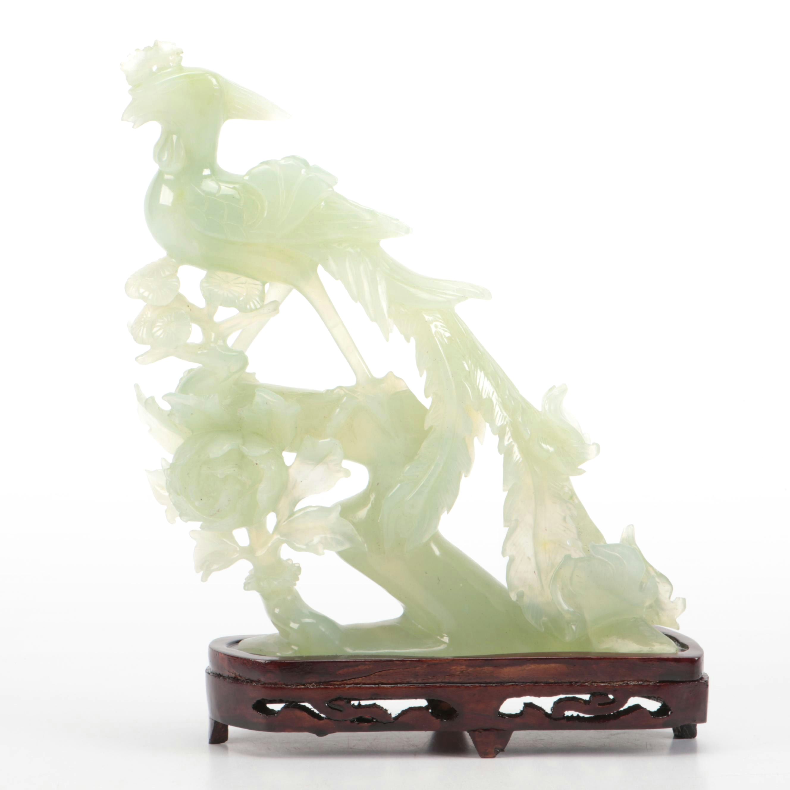 Chinese Carved Serpentine Peacock