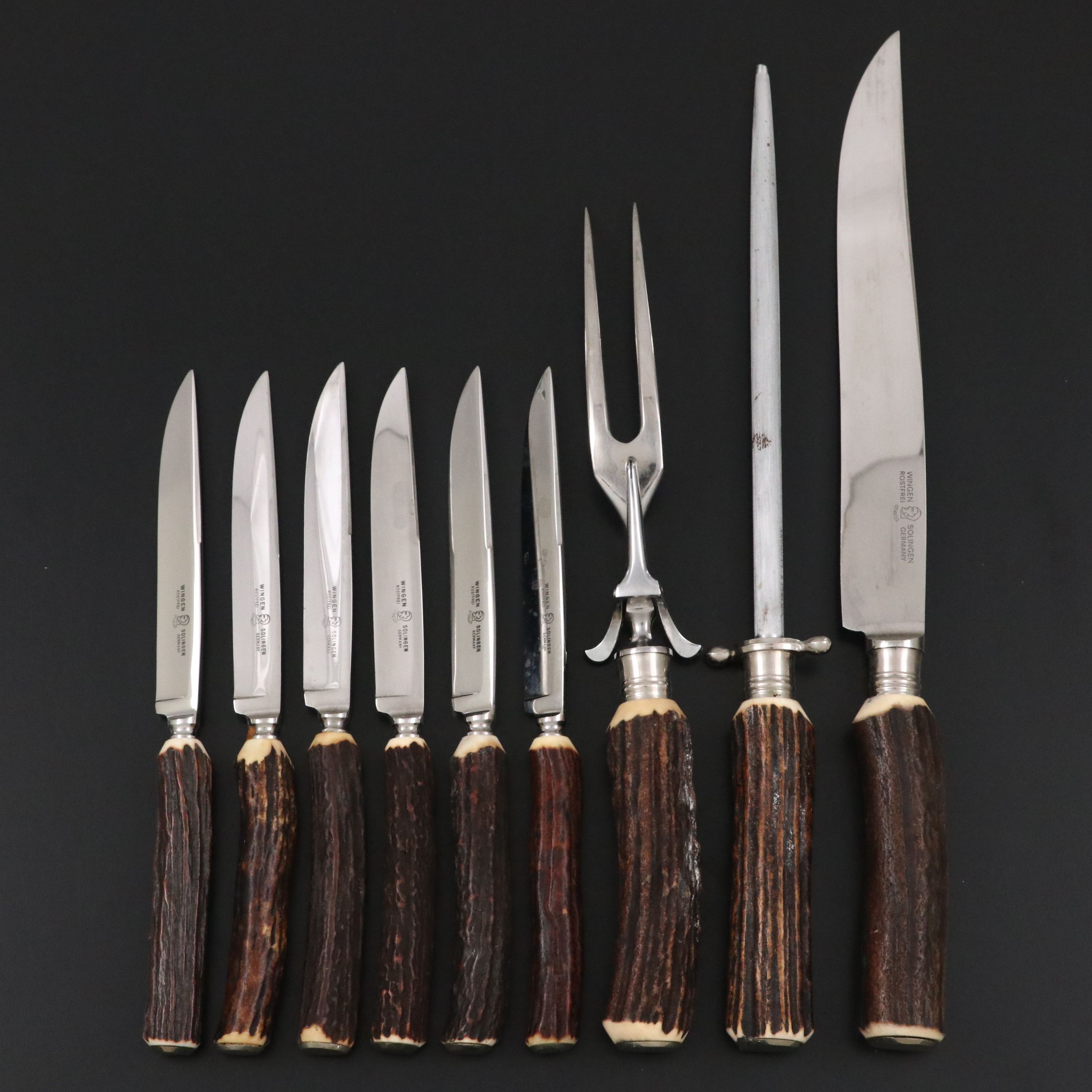 German Anton Wingen Jr. "Othello" Stag Horn Knife Set