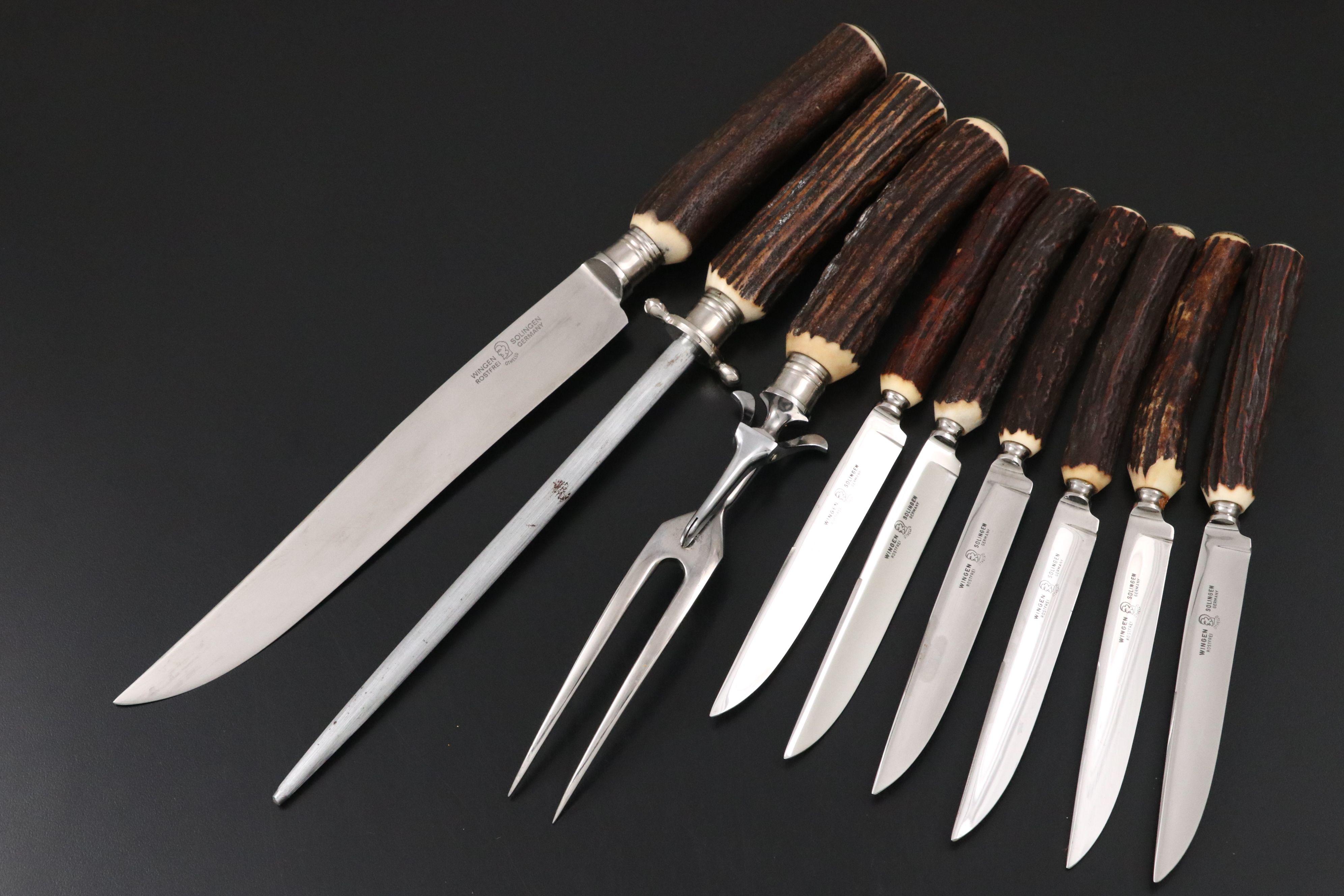 German Anton Wingen Jr. "Othello" Stag Horn Knife Set