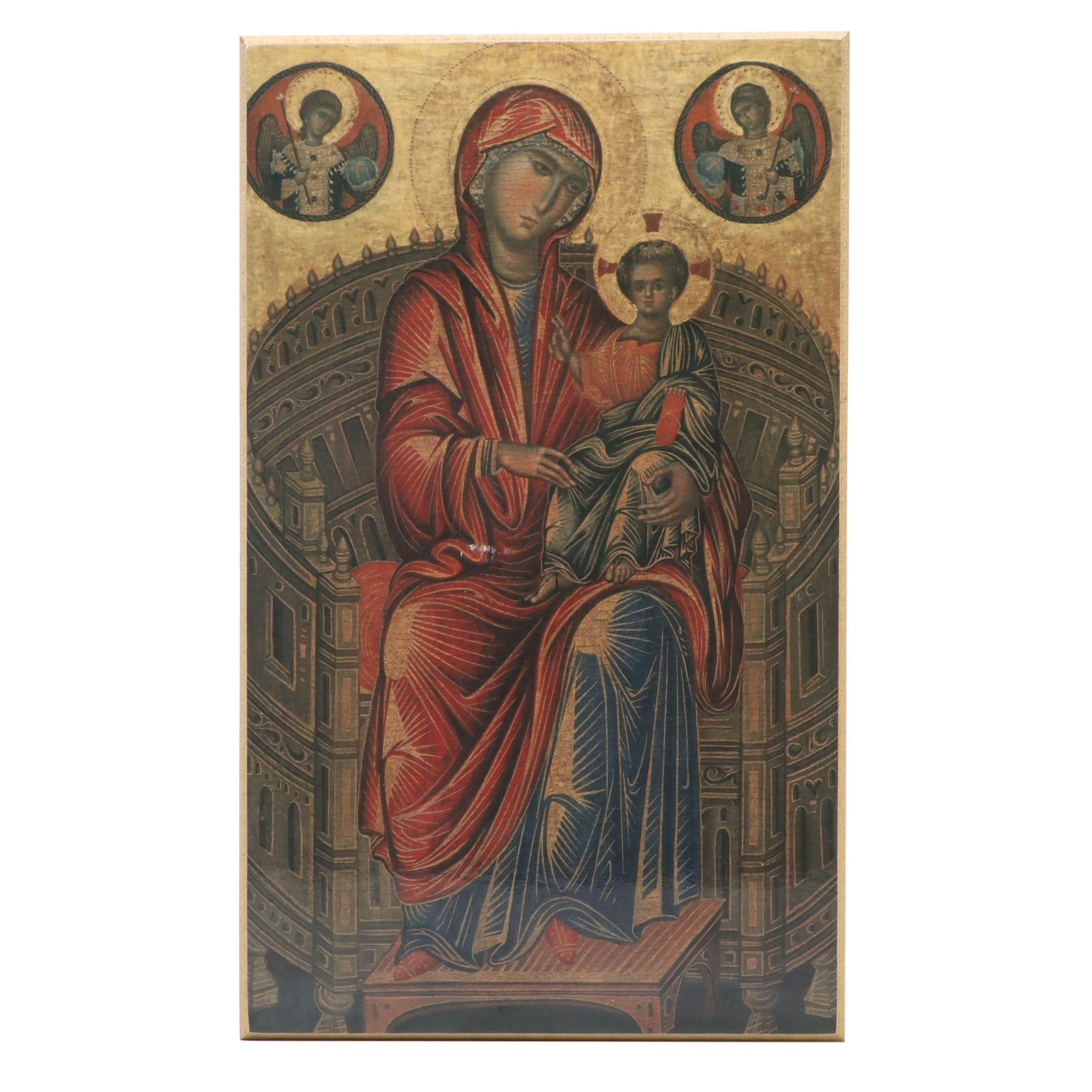 Orthodox "Madonna and Child on a Curved Throne" Wall Hanging