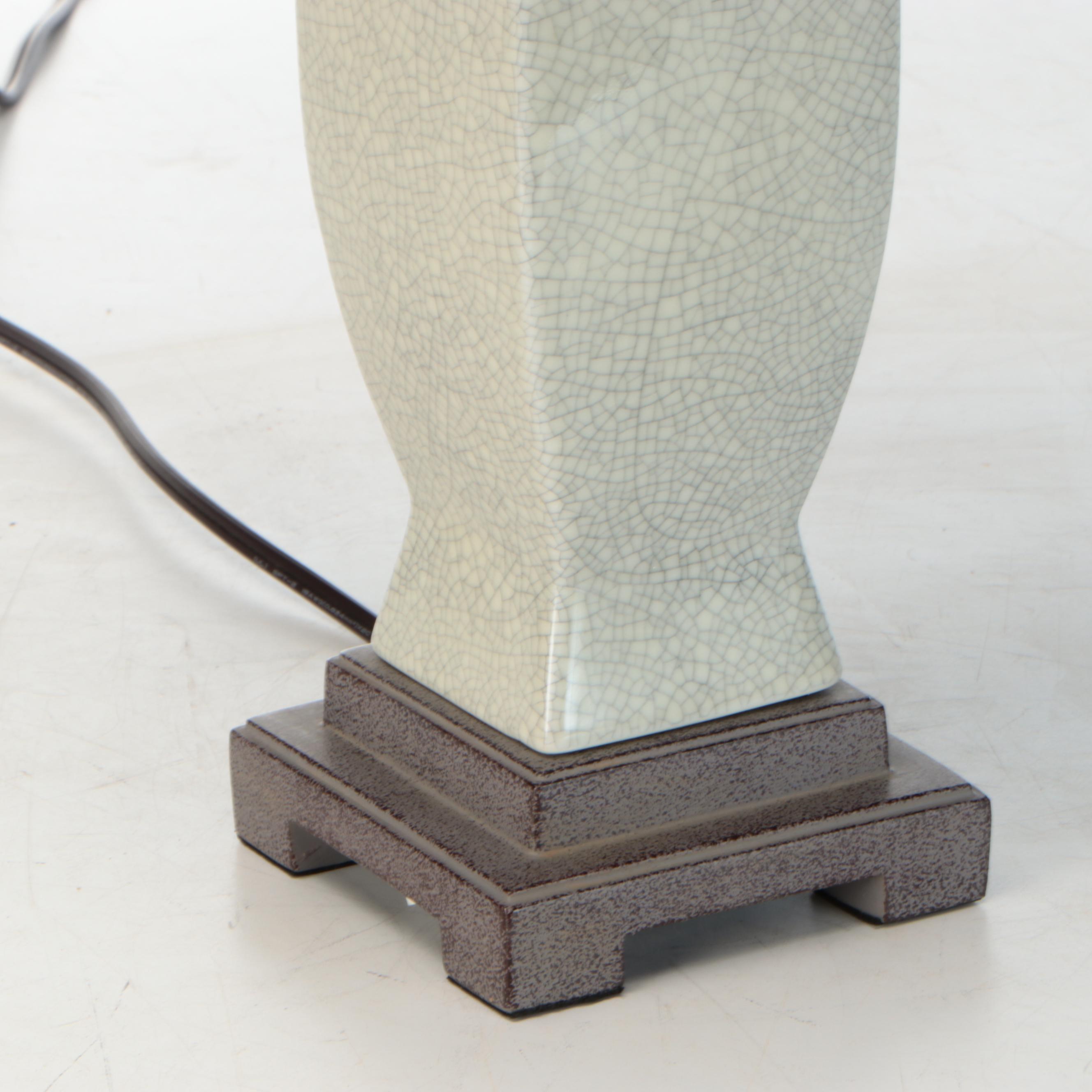 Crackle Glaze Finish Ceramic and Metal Table Lamp with Silk Shade