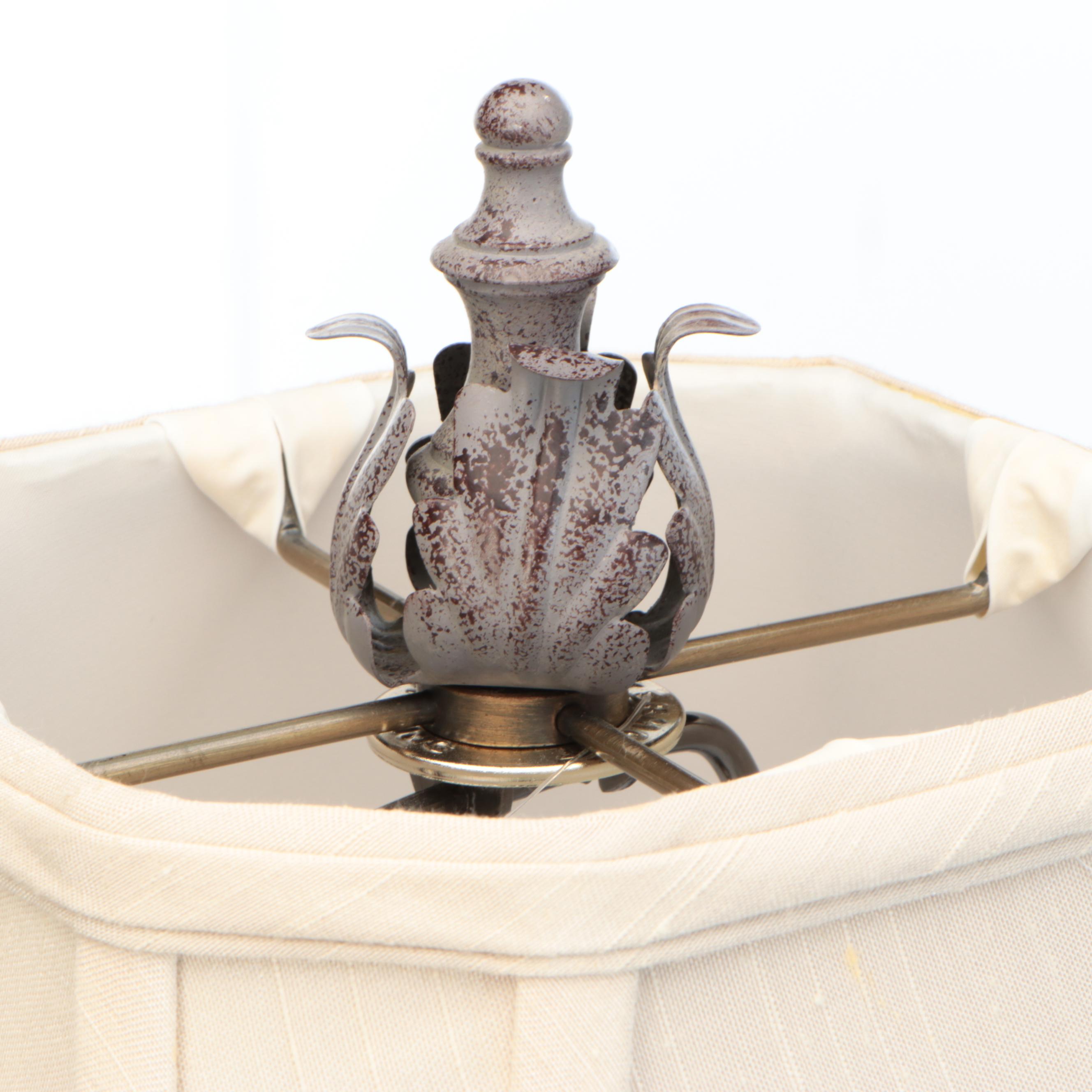 Crackle Glaze Finish Ceramic and Metal Table Lamp with Silk Shade