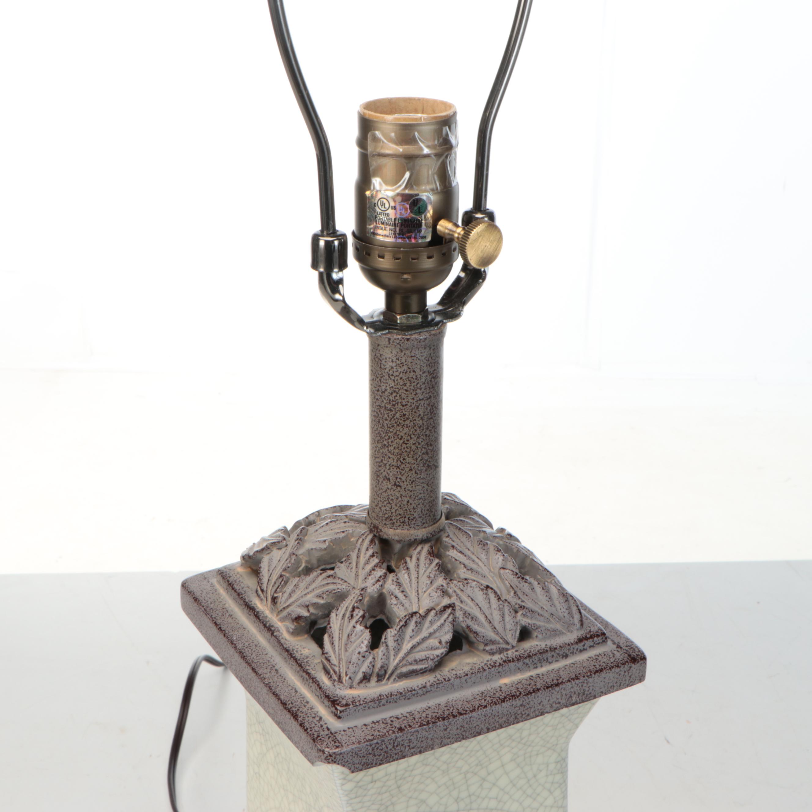 Crackle Glaze Finish Ceramic and Metal Table Lamp with Silk Shade