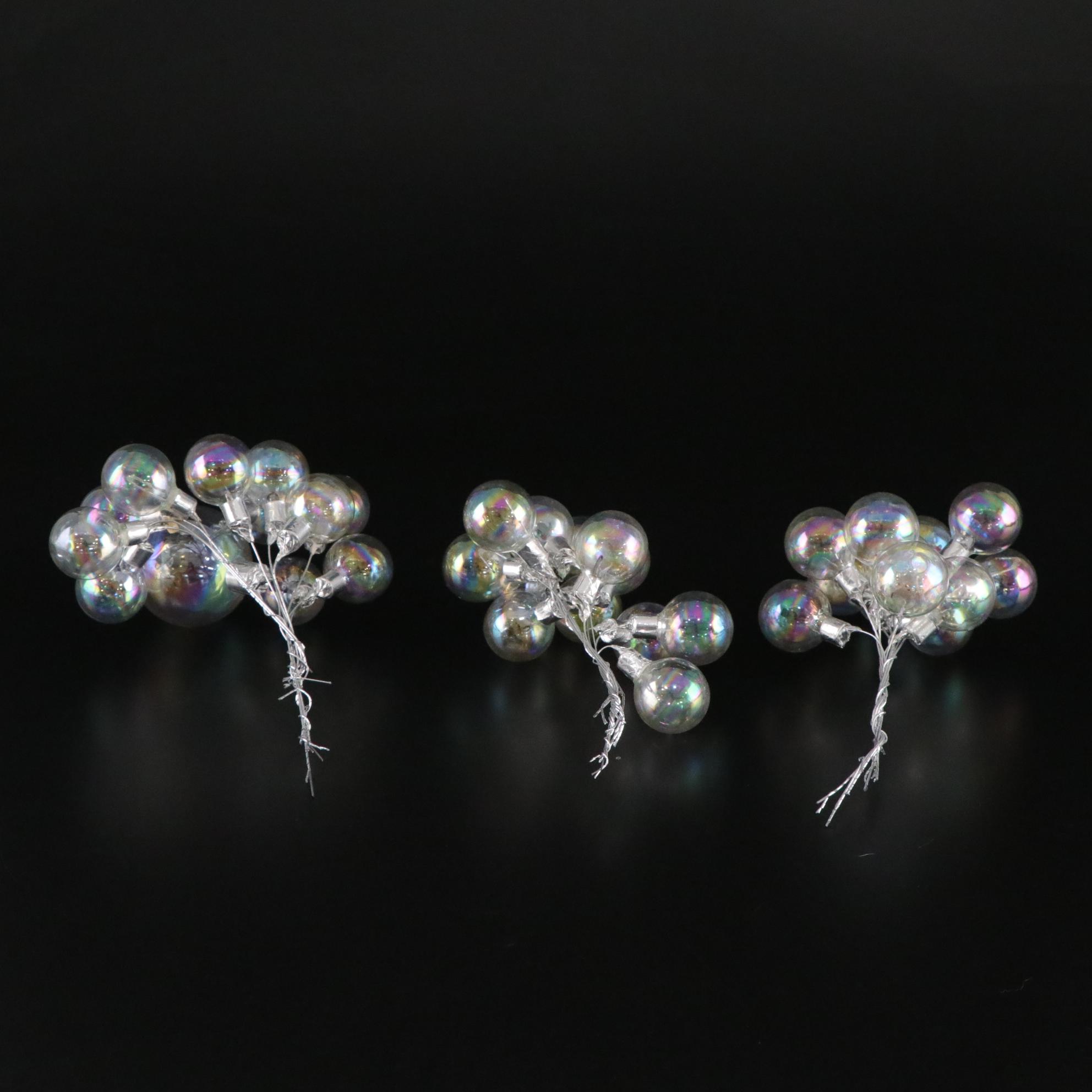 Frosted White Fluffy Christmas Trees with Ornamental Iridescent Glass Bundles