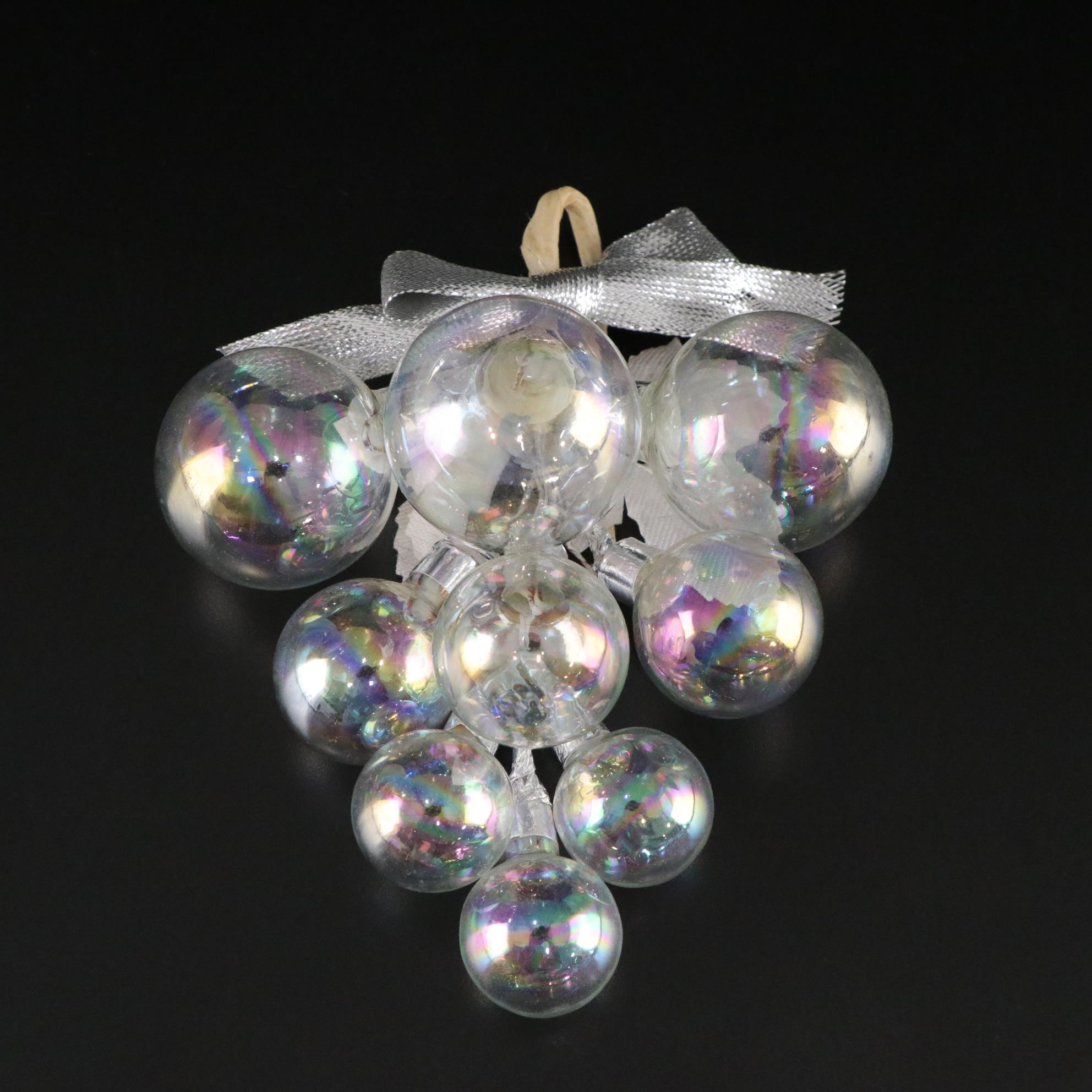 Frosted White Fluffy Christmas Trees with Ornamental Iridescent Glass Bundles