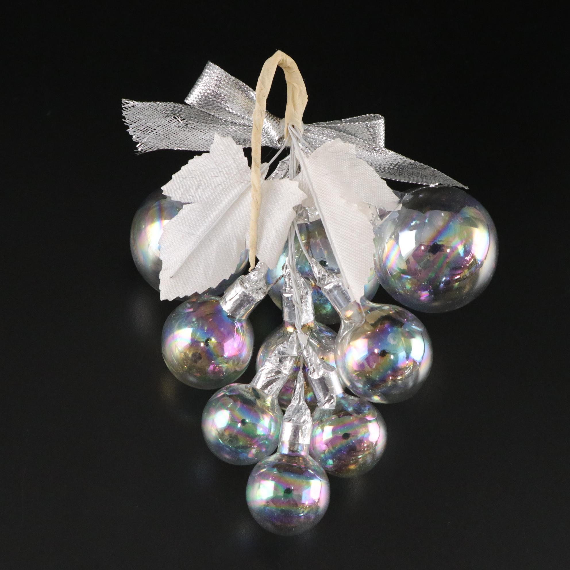 Frosted White Fluffy Christmas Trees with Ornamental Iridescent Glass Bundles