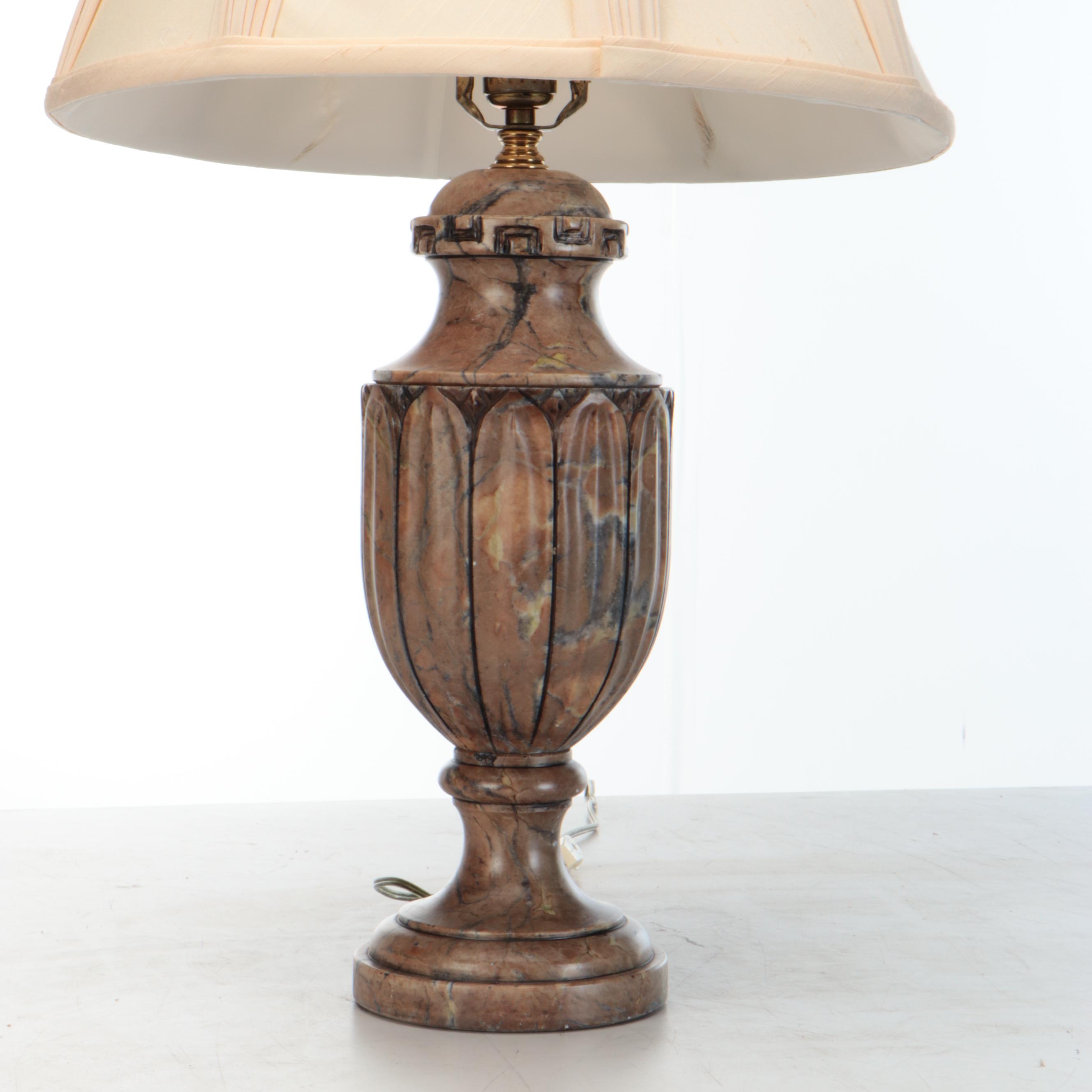 Sarreid Ltd. Spanish Carved Marble Urn Table Lamp with Pleat Panel Shade