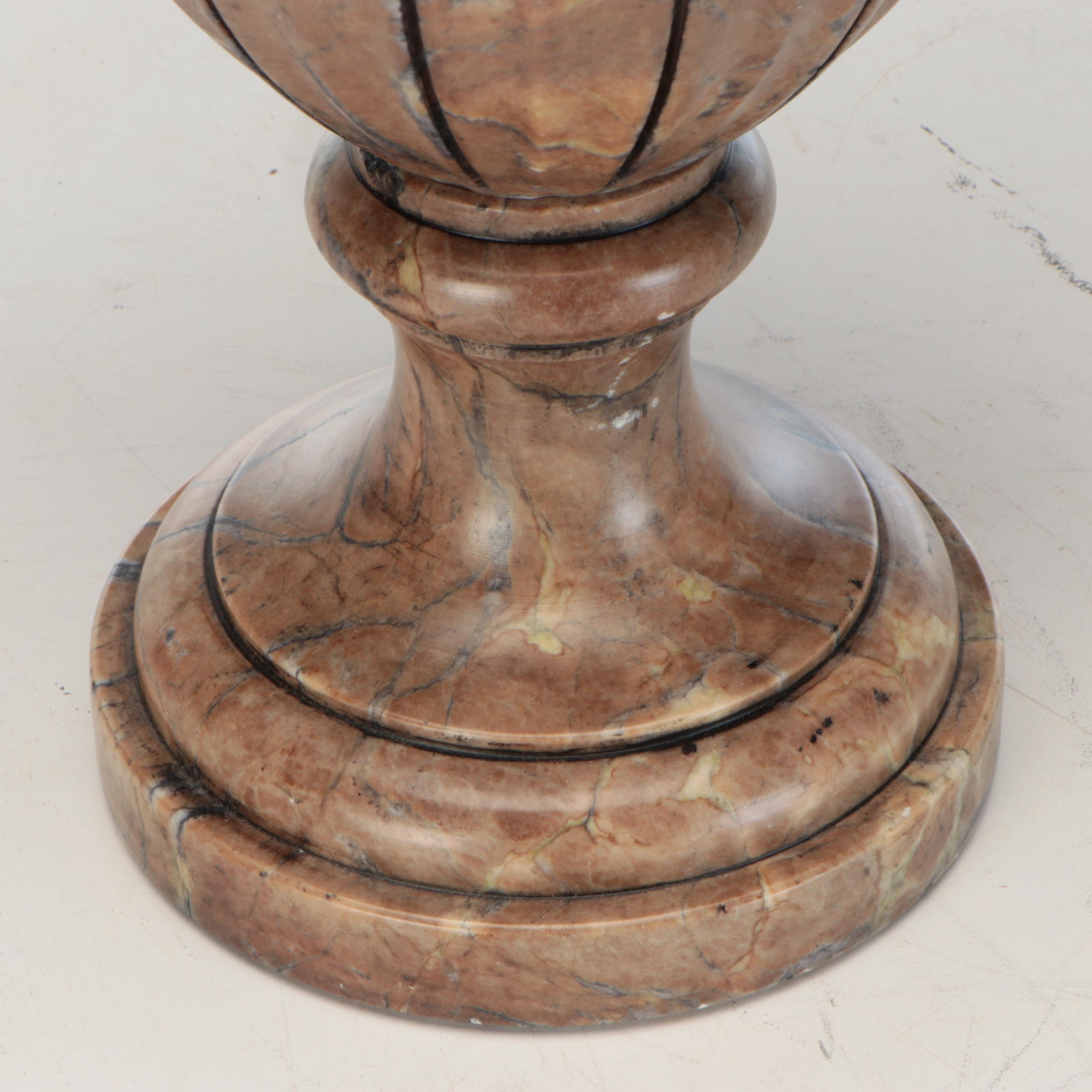 Sarreid Ltd. Spanish Carved Marble Urn Table Lamp with Pleat Panel Shade