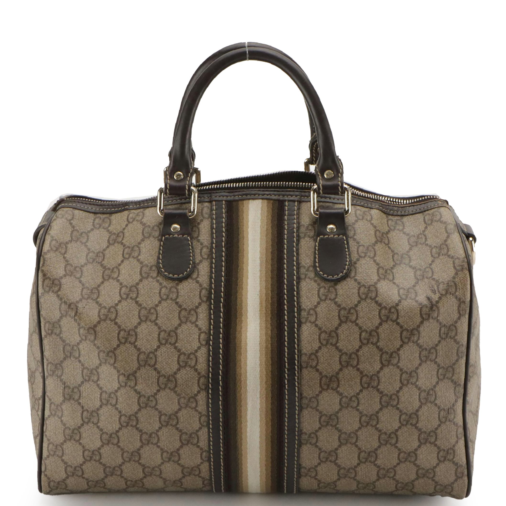 Gucci GG Supreme Canvas and Leather Web Medium Joy Boston Bag