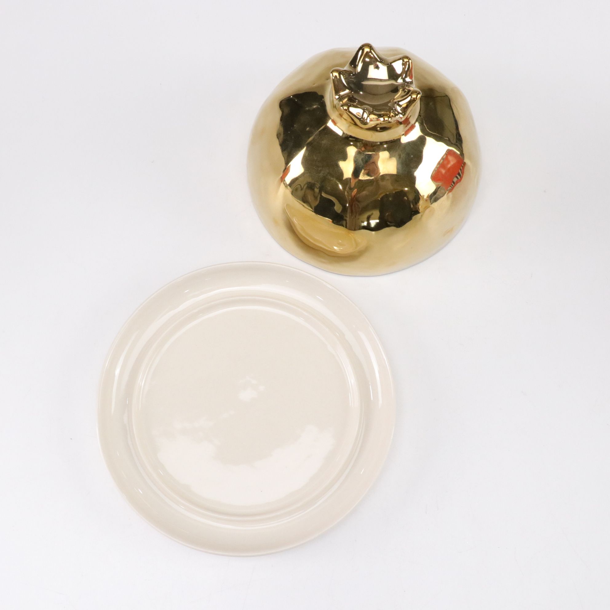 Anthropologie Pineapple Butter Dish with Orange Planters & Gilt Polka Dot Teapot