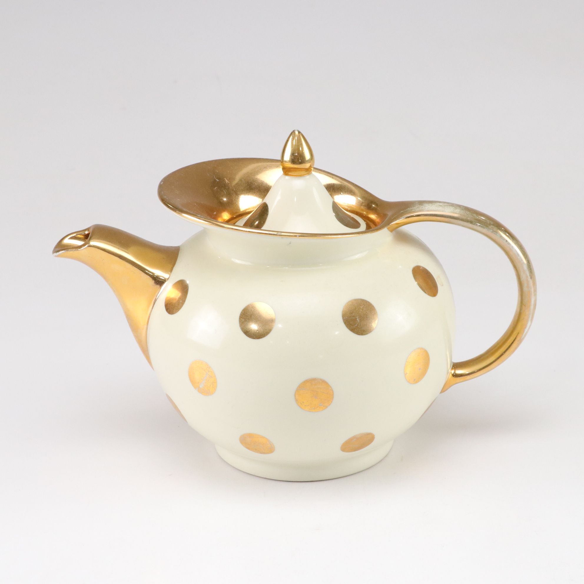 Anthropologie Pineapple Butter Dish with Orange Planters & Gilt Polka Dot Teapot