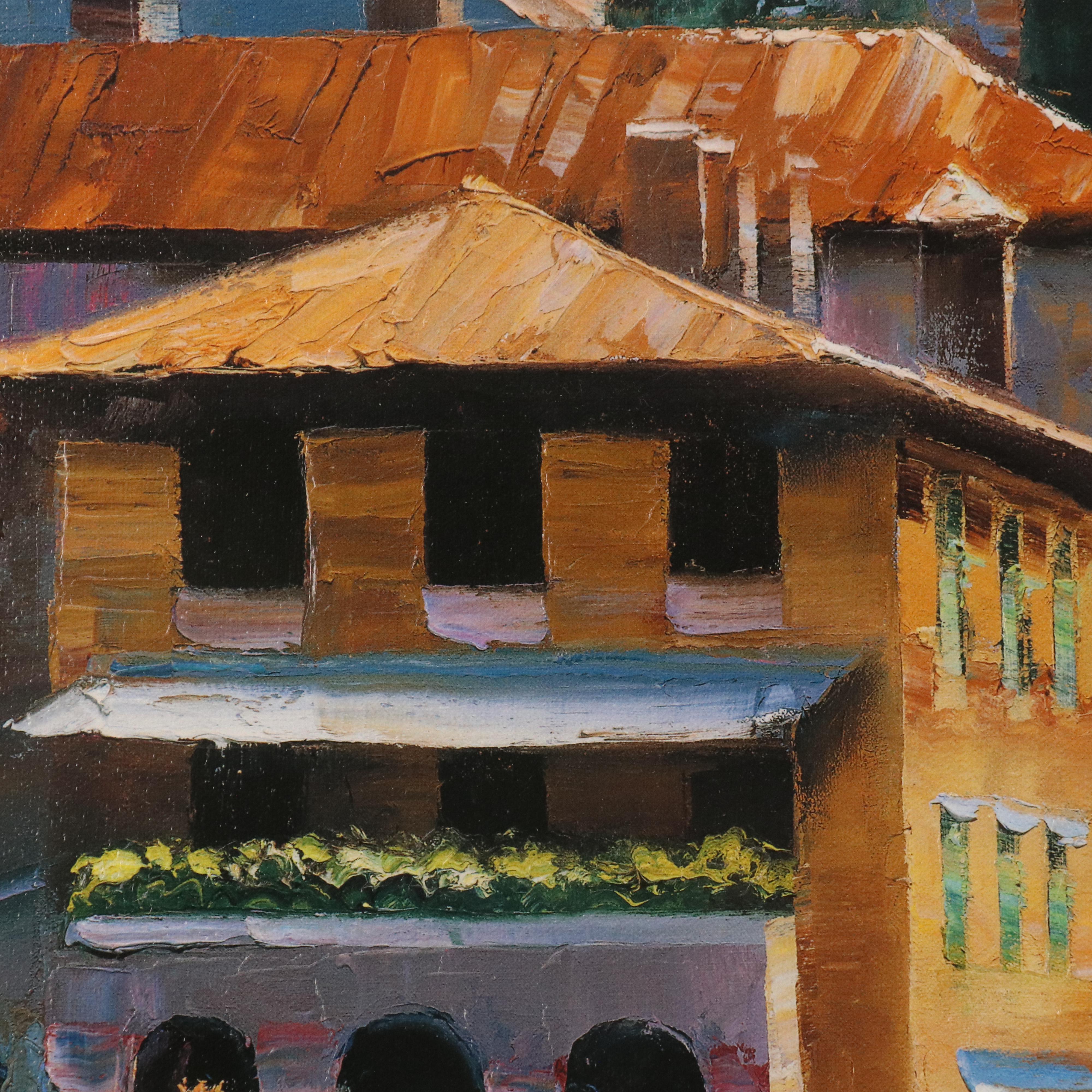 Howard Behrens Embellished Offset Lithograph "Lake Como Landing"