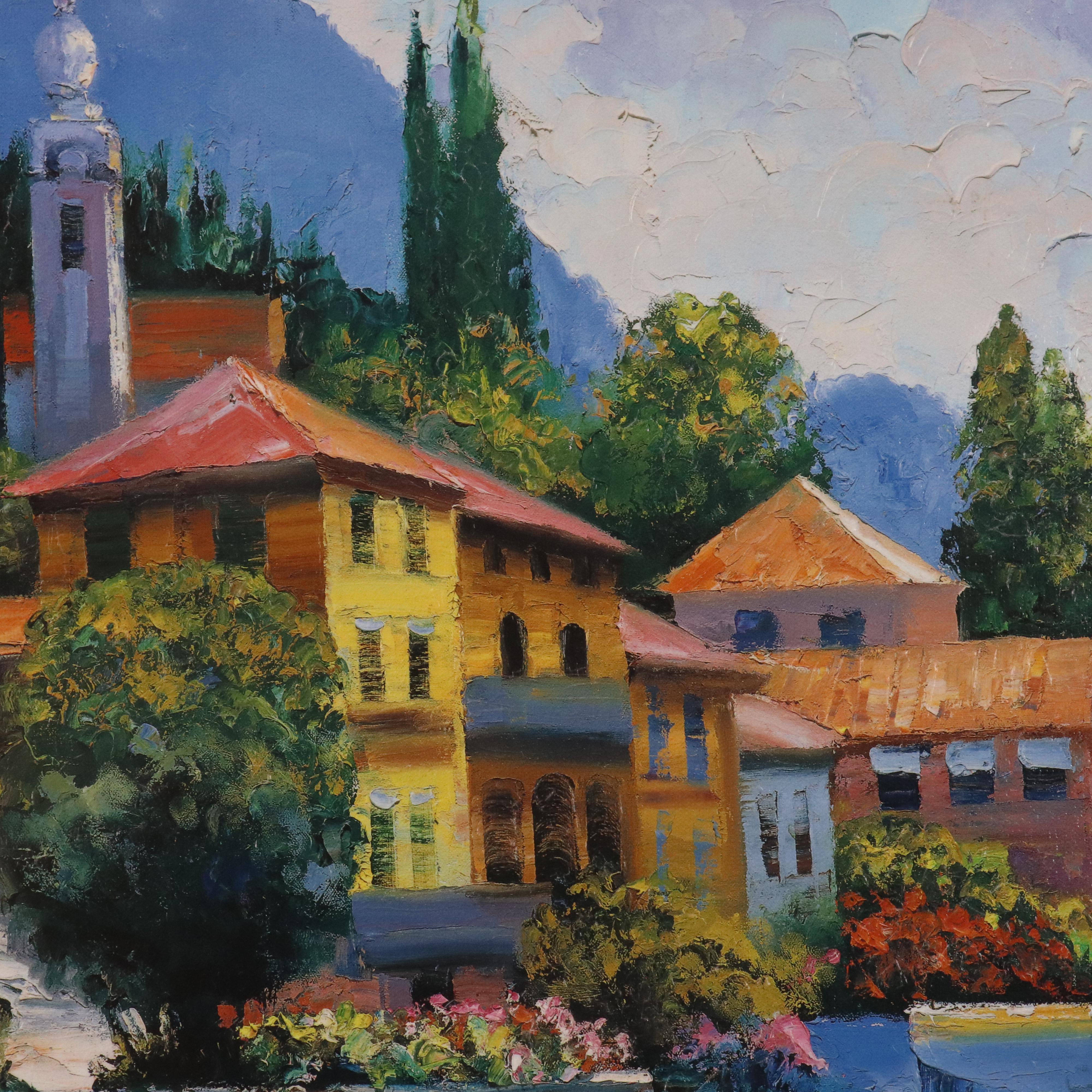 Howard Behrens Embellished Offset Lithograph "Lake Como Landing"