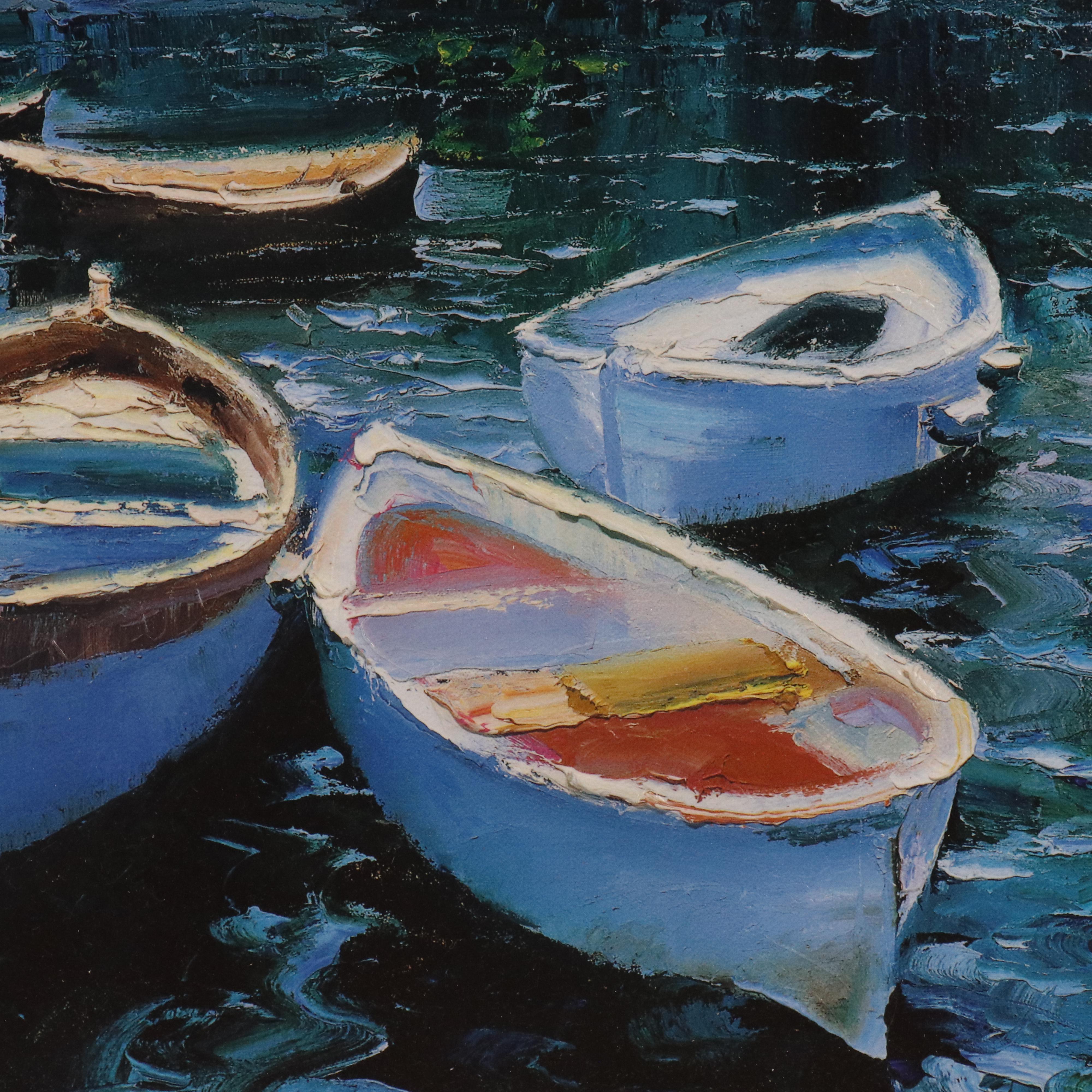 Howard Behrens Embellished Offset Lithograph "Lake Como Landing"