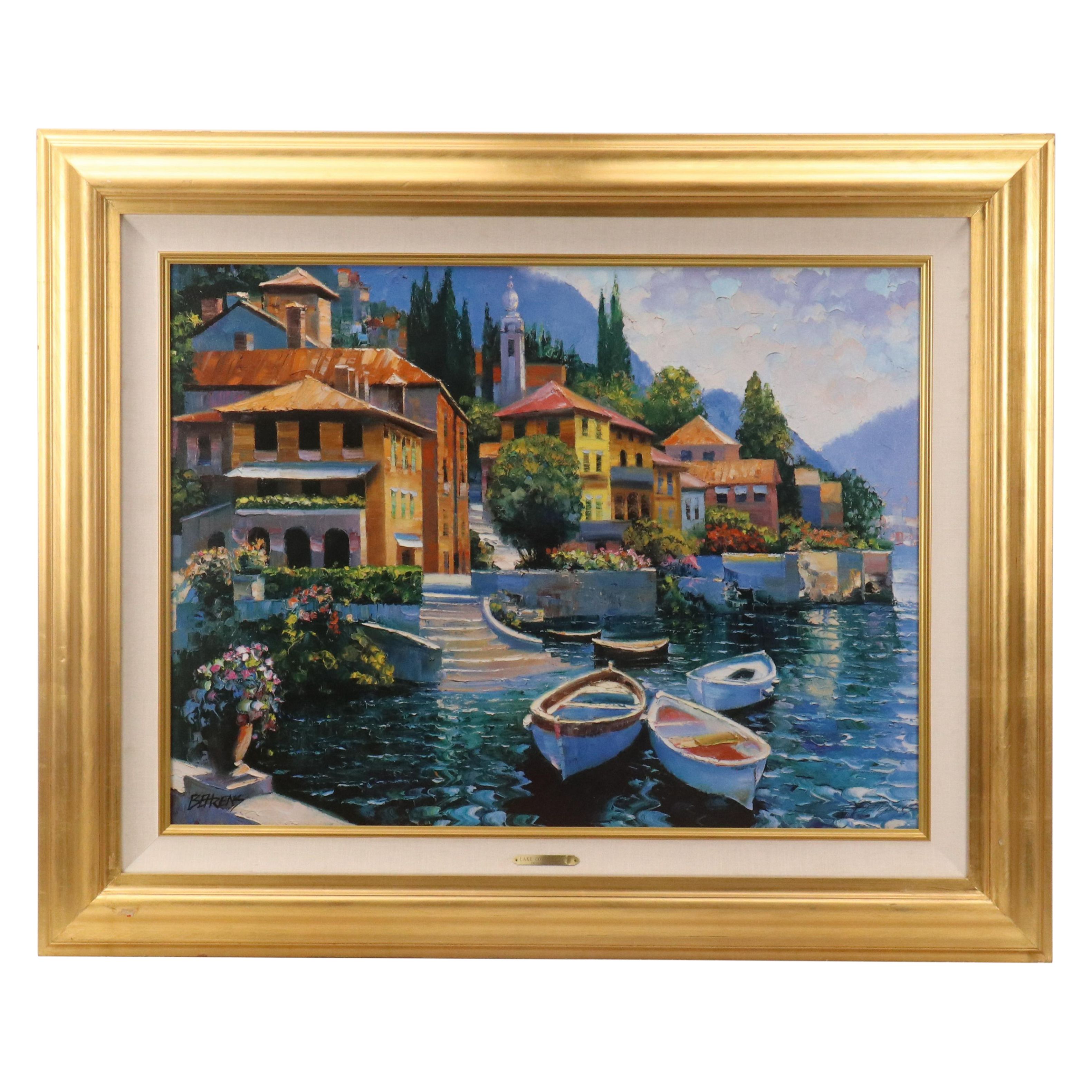 Howard Behrens Embellished Offset Lithograph "Lake Como Landing"