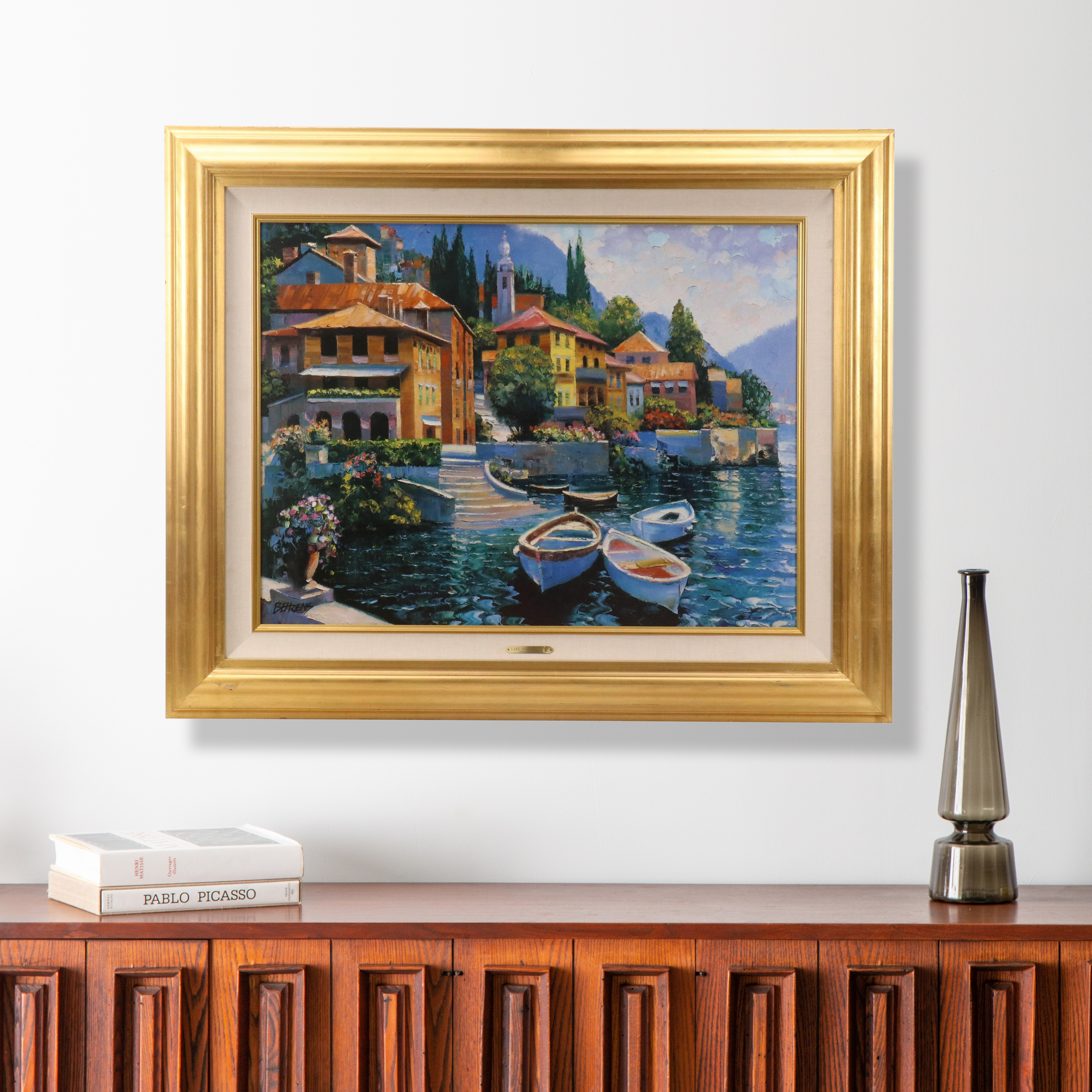 Howard Behrens Embellished Offset Lithograph "Lake Como Landing"