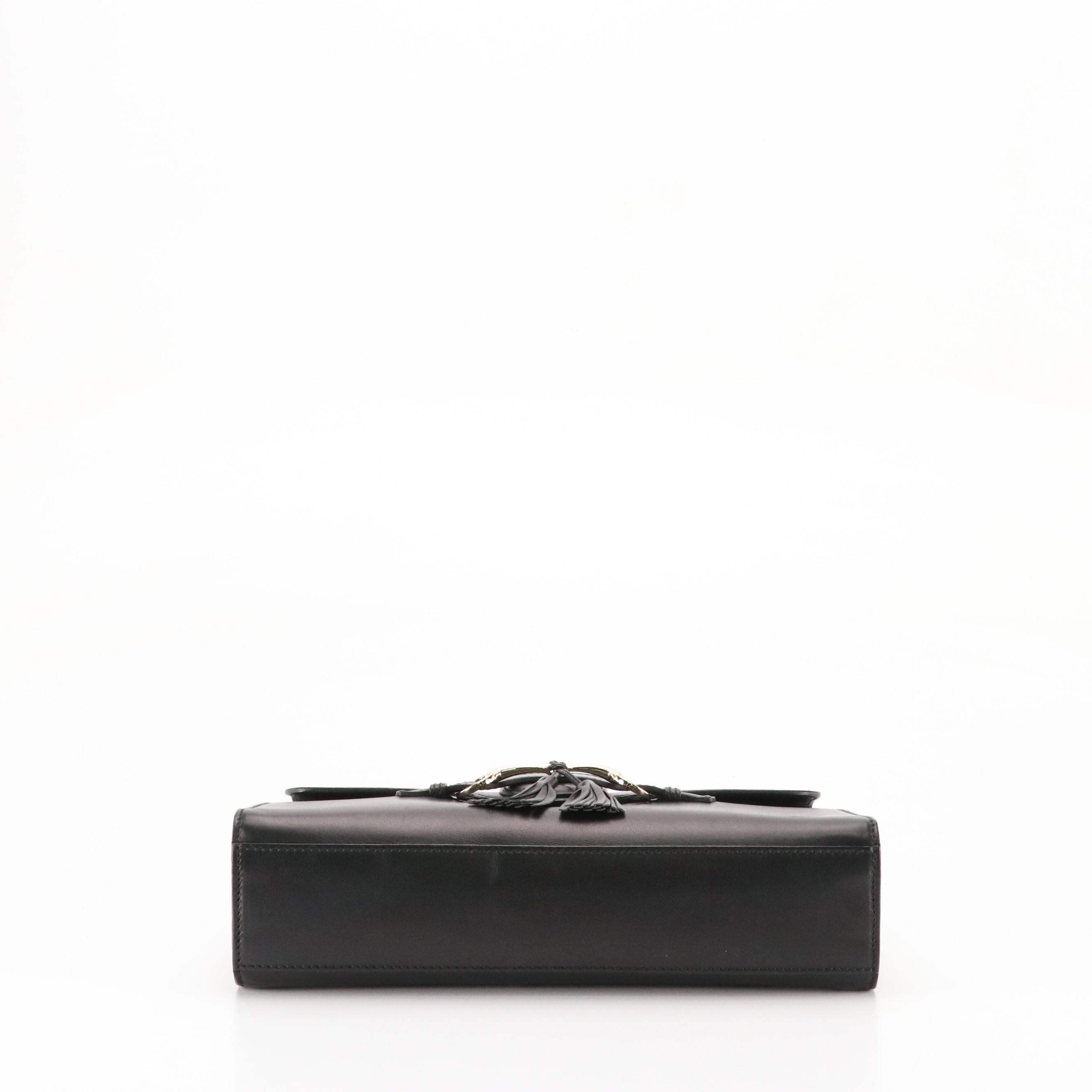 Gucci Black Leather Horsebit Flap Emily Chain Strap Shoulder Bag