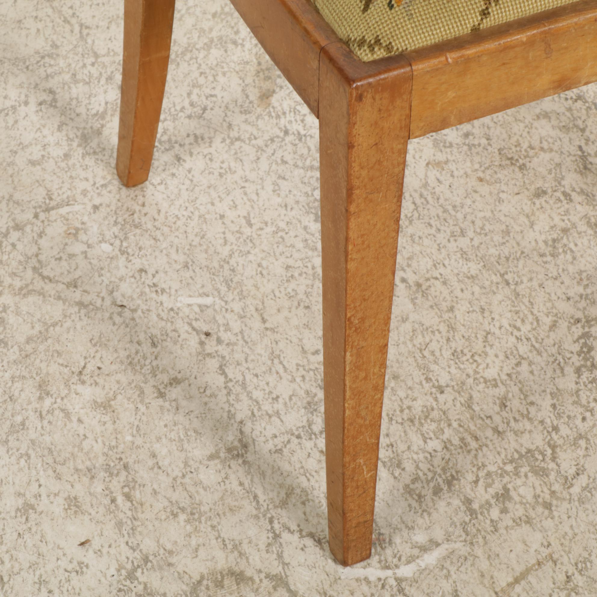 Pair of Spindle Back Side Chairs with Needlepoint Upholstery