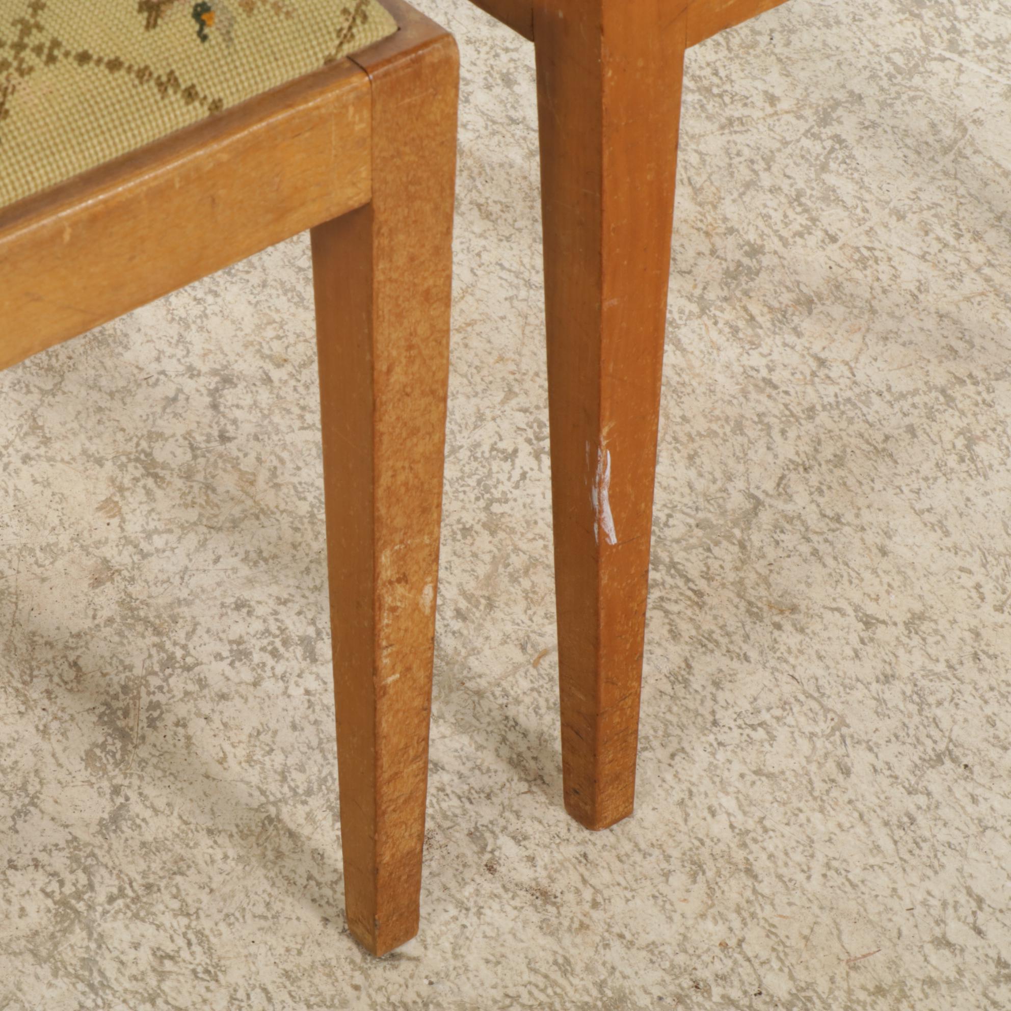 Pair of Spindle Back Side Chairs with Needlepoint Upholstery