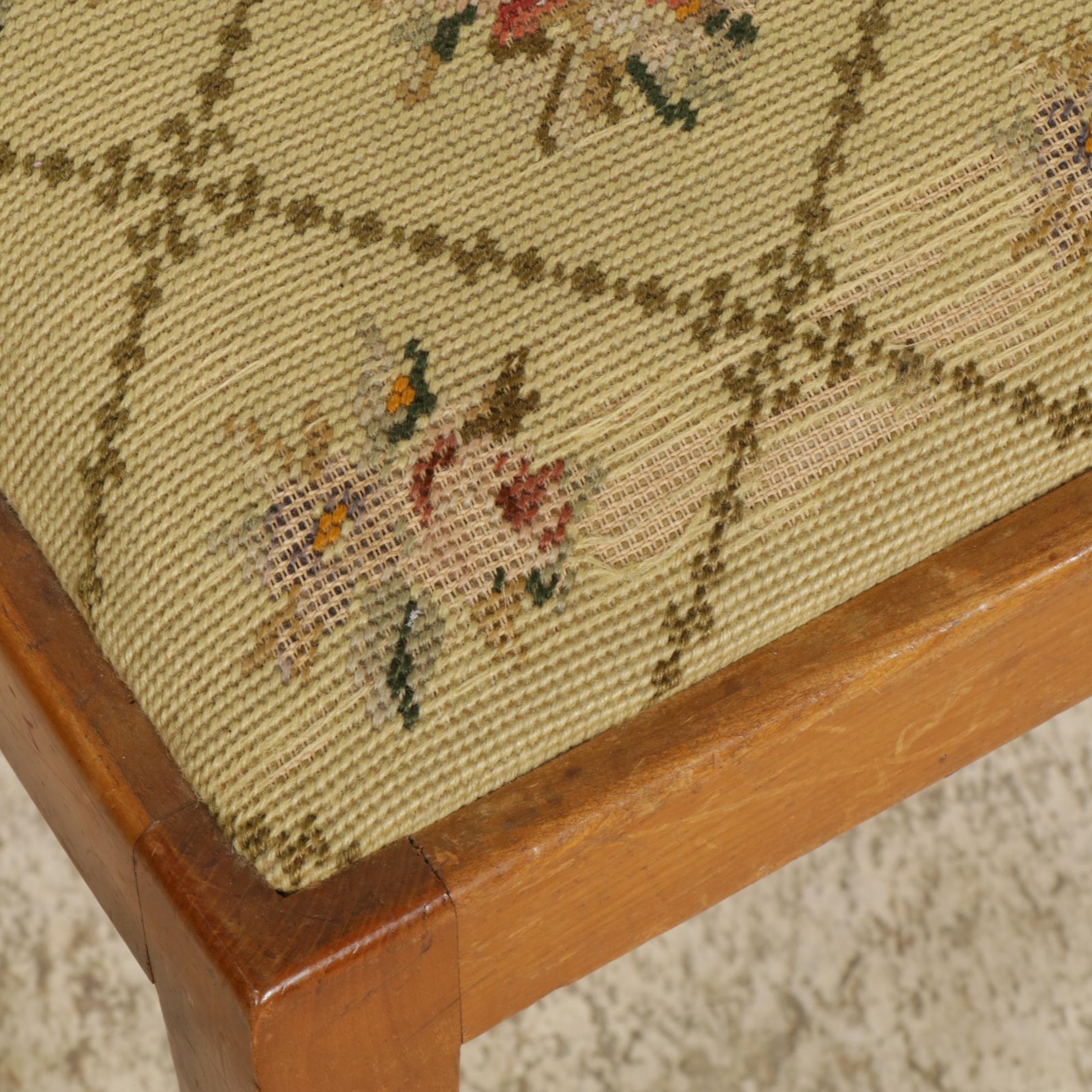 Pair of Spindle Back Side Chairs with Needlepoint Upholstery