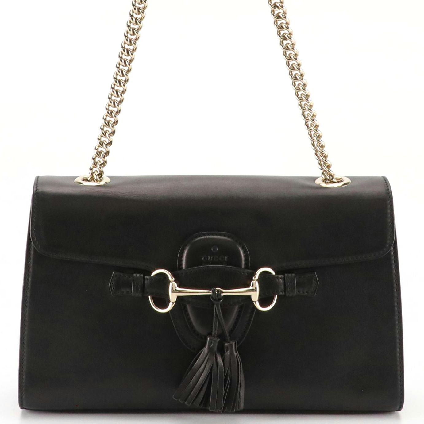 Gucci Black Leather Horsebit Flap Emily Chain Strap Shoulder Bag