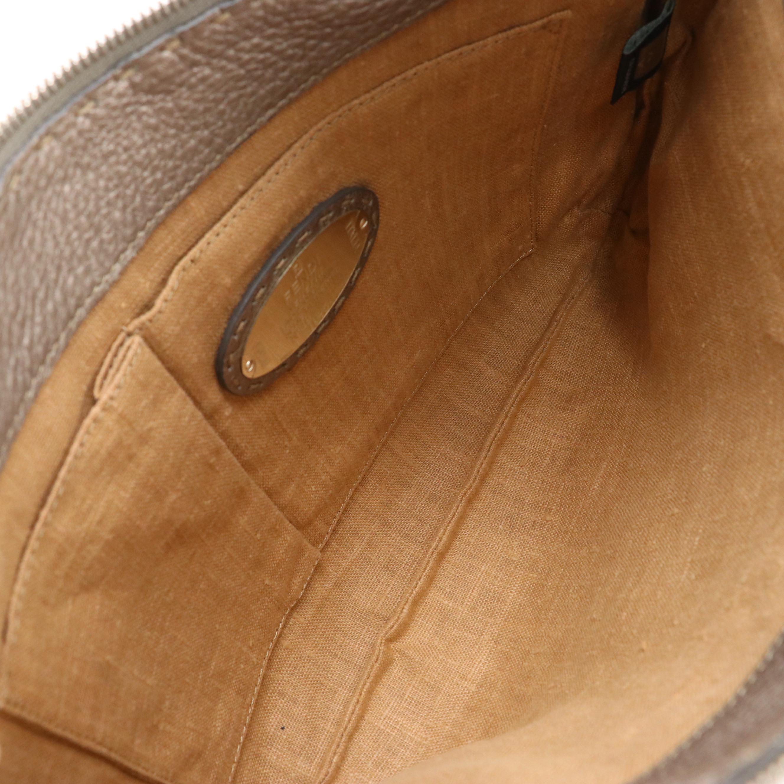 Fendi Selleria Stitched Crossbody Bag in Silver Metallic Grained Leather