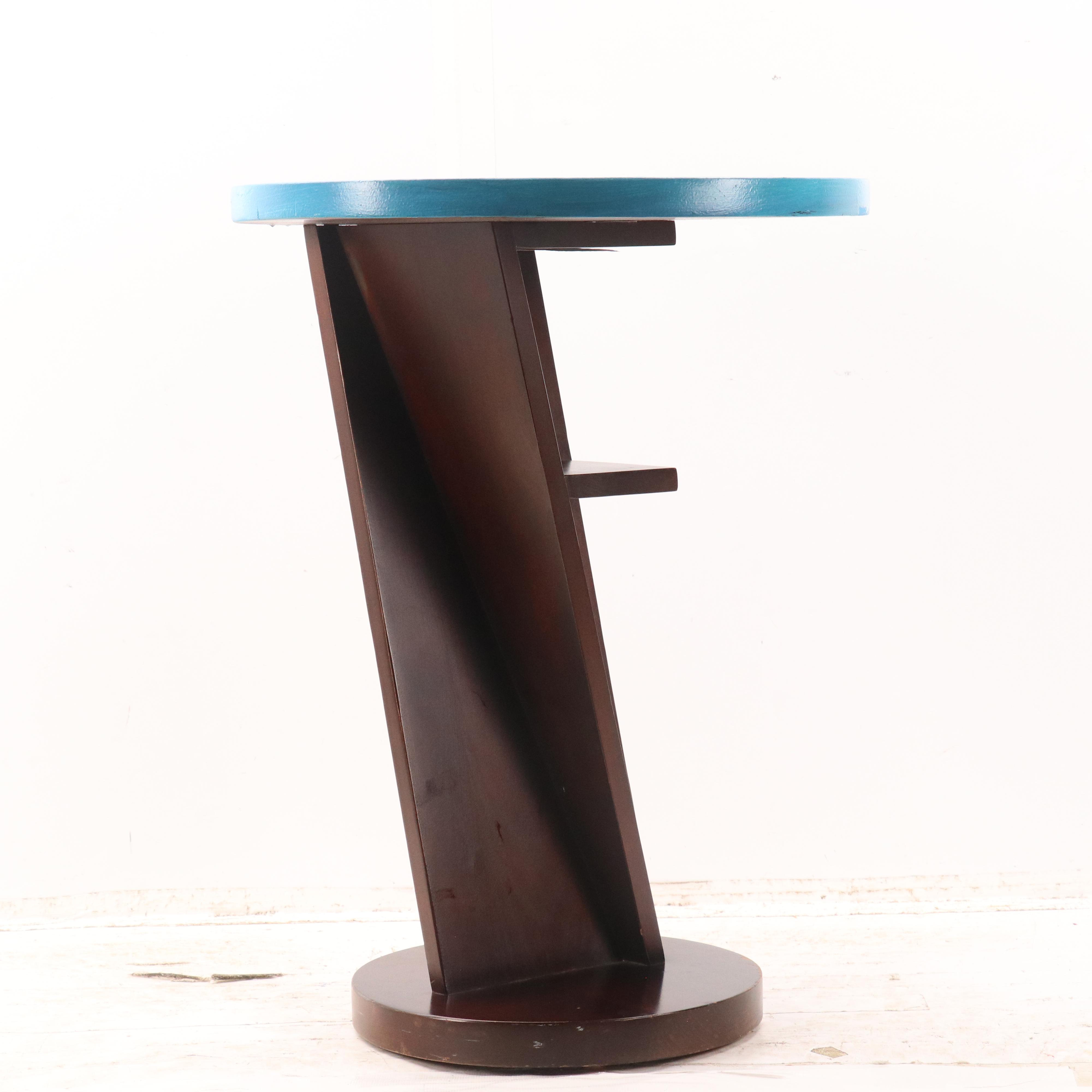 Peter Keil Abstract Portrait Acrylic Painted End Table, 21st Century
