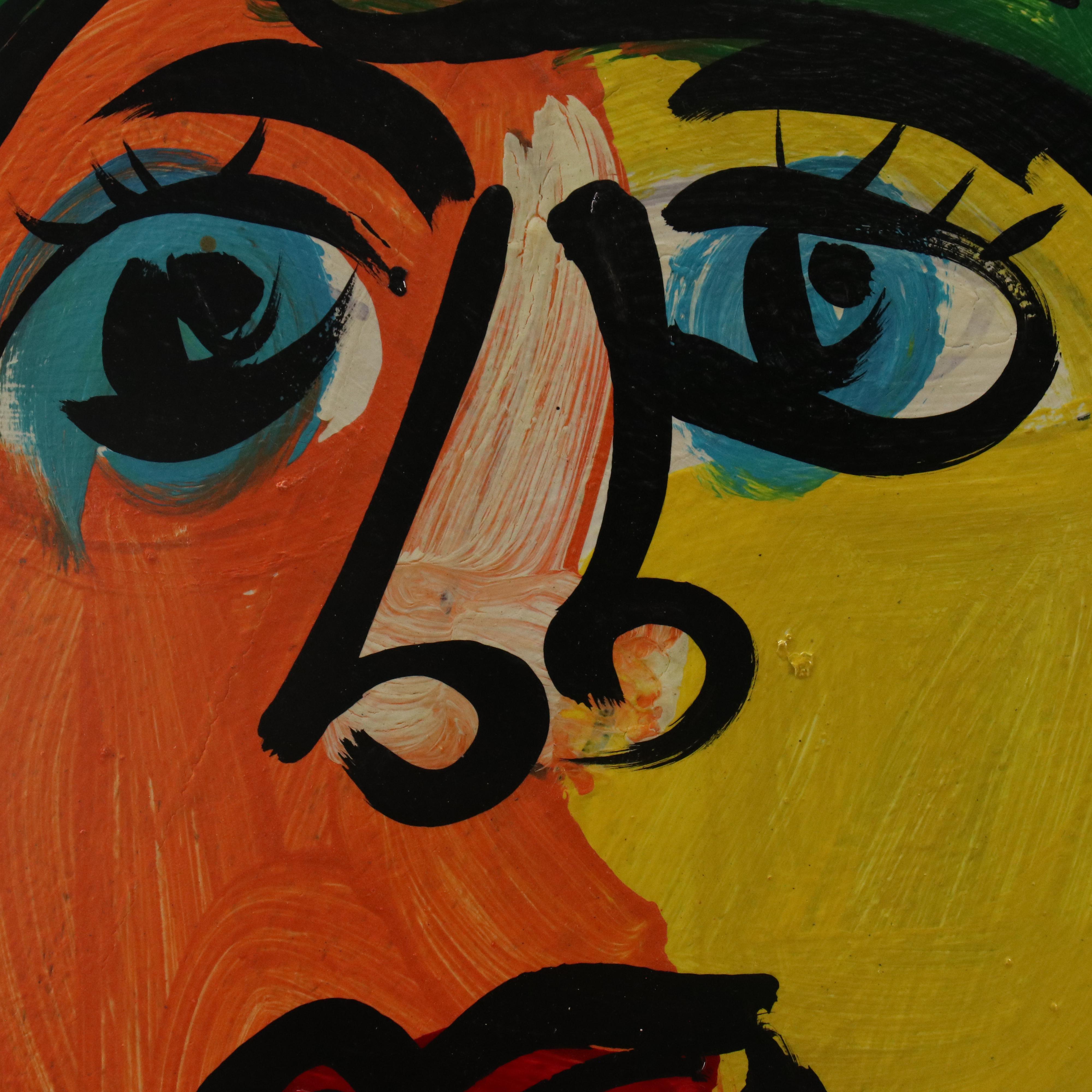 Peter Keil Abstract Portrait Acrylic Painted End Table, 21st Century