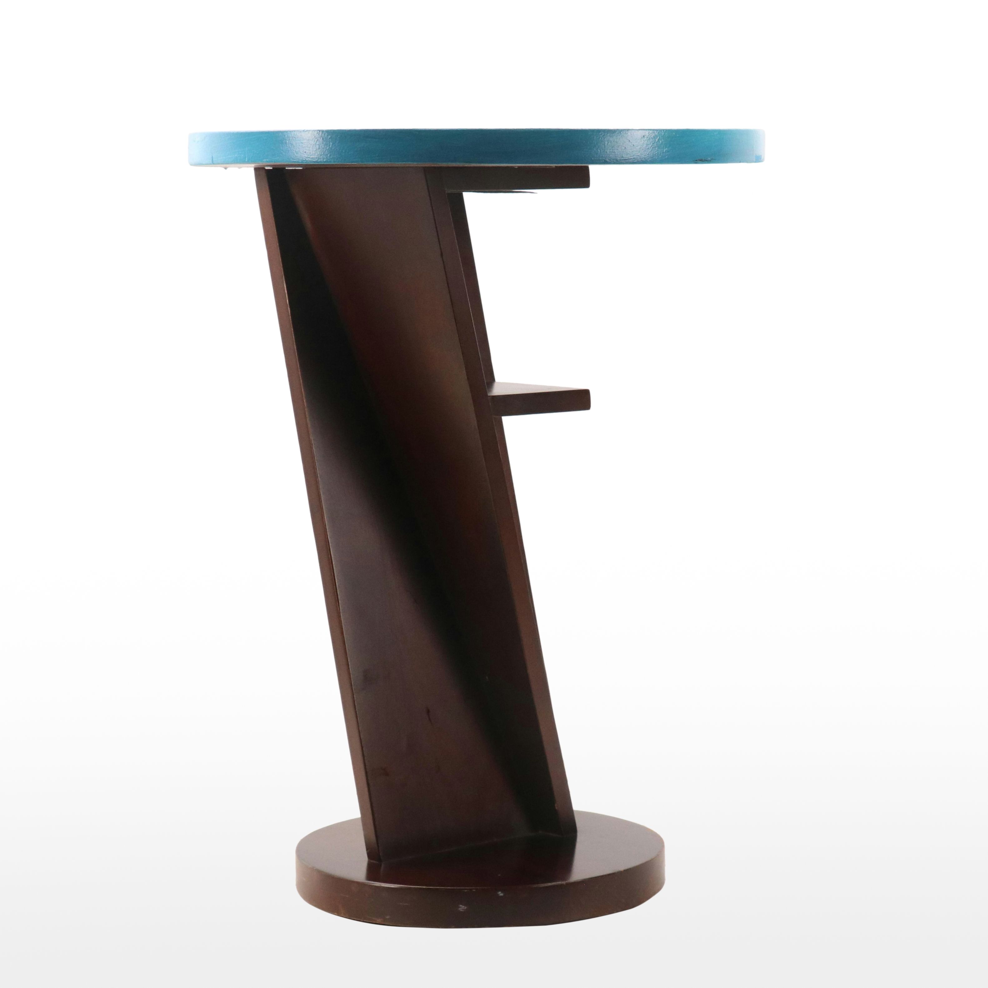 Peter Keil Abstract Portrait Acrylic Painted End Table, 21st Century