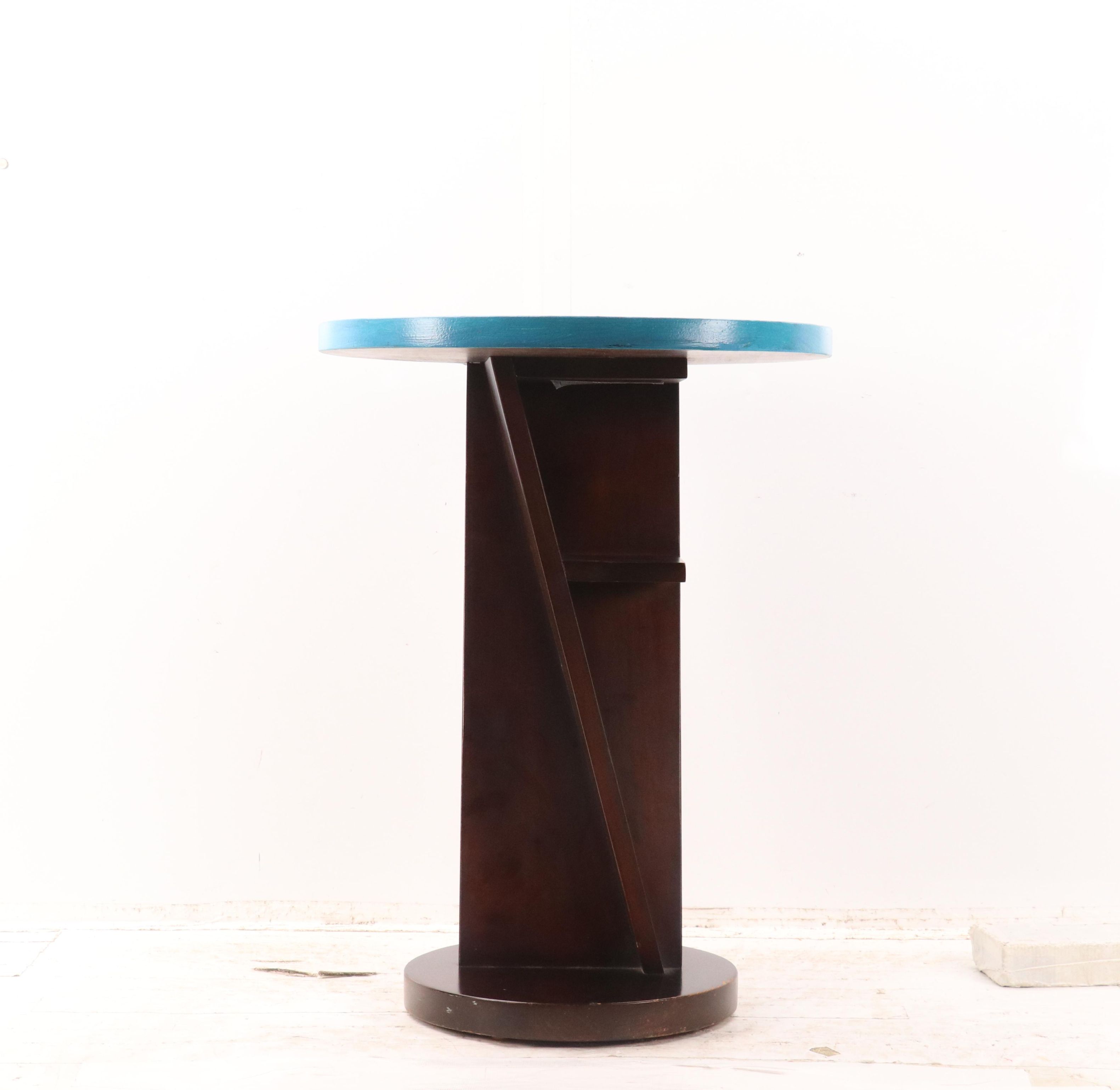 Peter Keil Abstract Portrait Acrylic Painted End Table, 21st Century