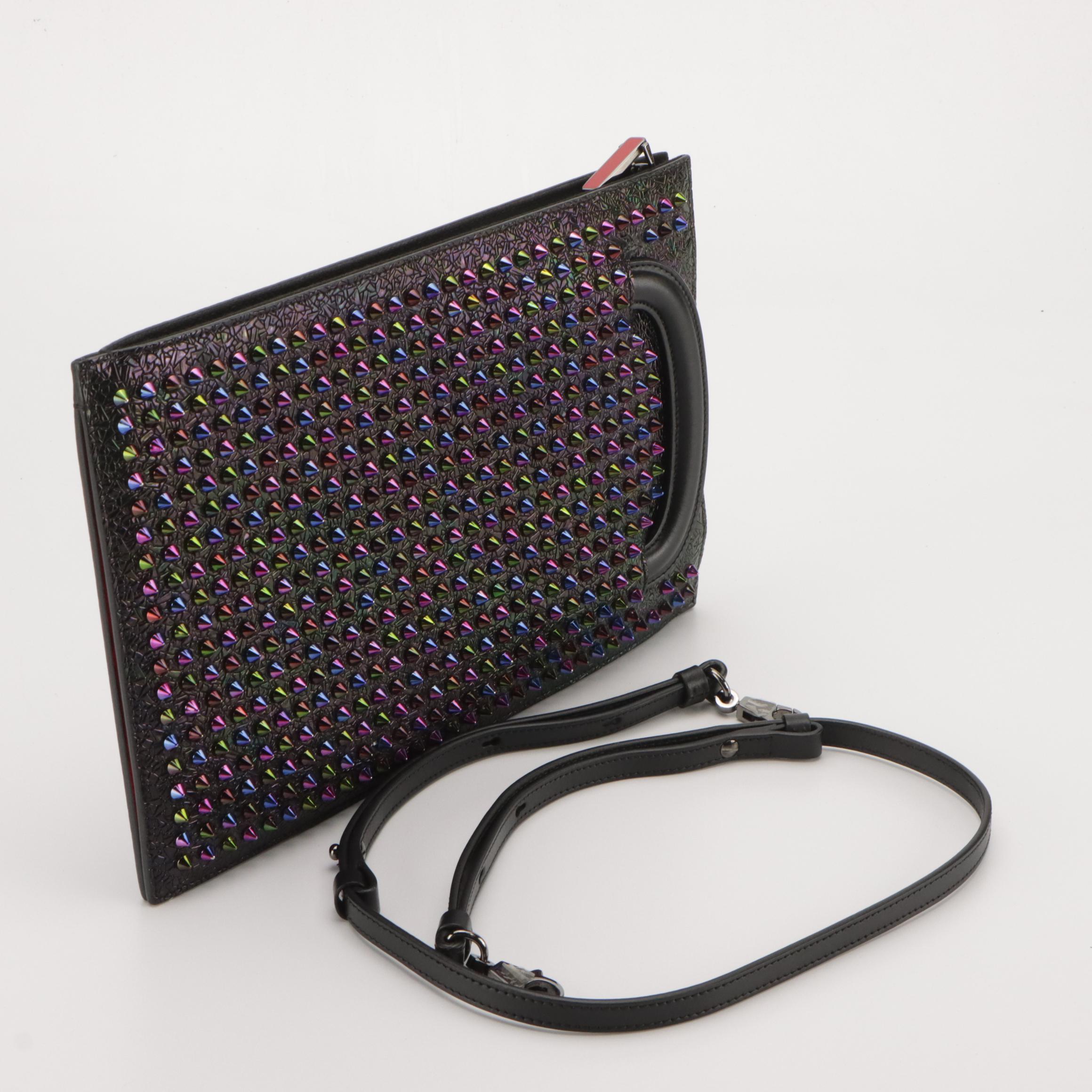 Christian Louboutin Trictrac Spiked Textured Leather Two-Way Crossbody Bag