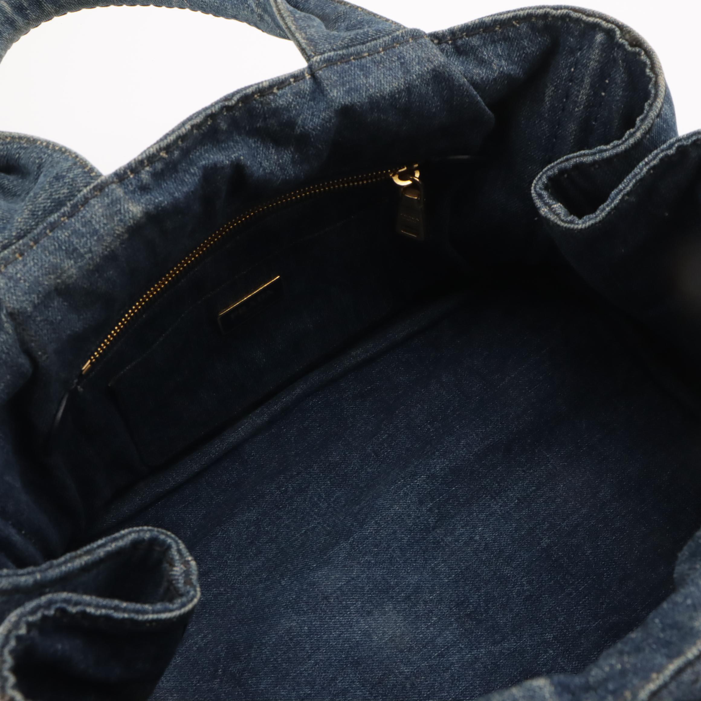 Prada Large Canapa Logo Tote in Blue Cotton Denim