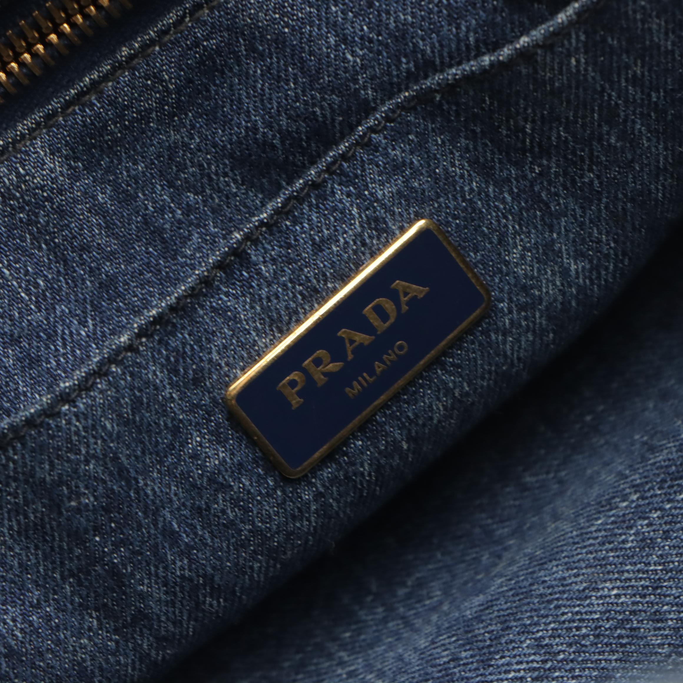 Prada Large Canapa Logo Tote in Blue Cotton Denim