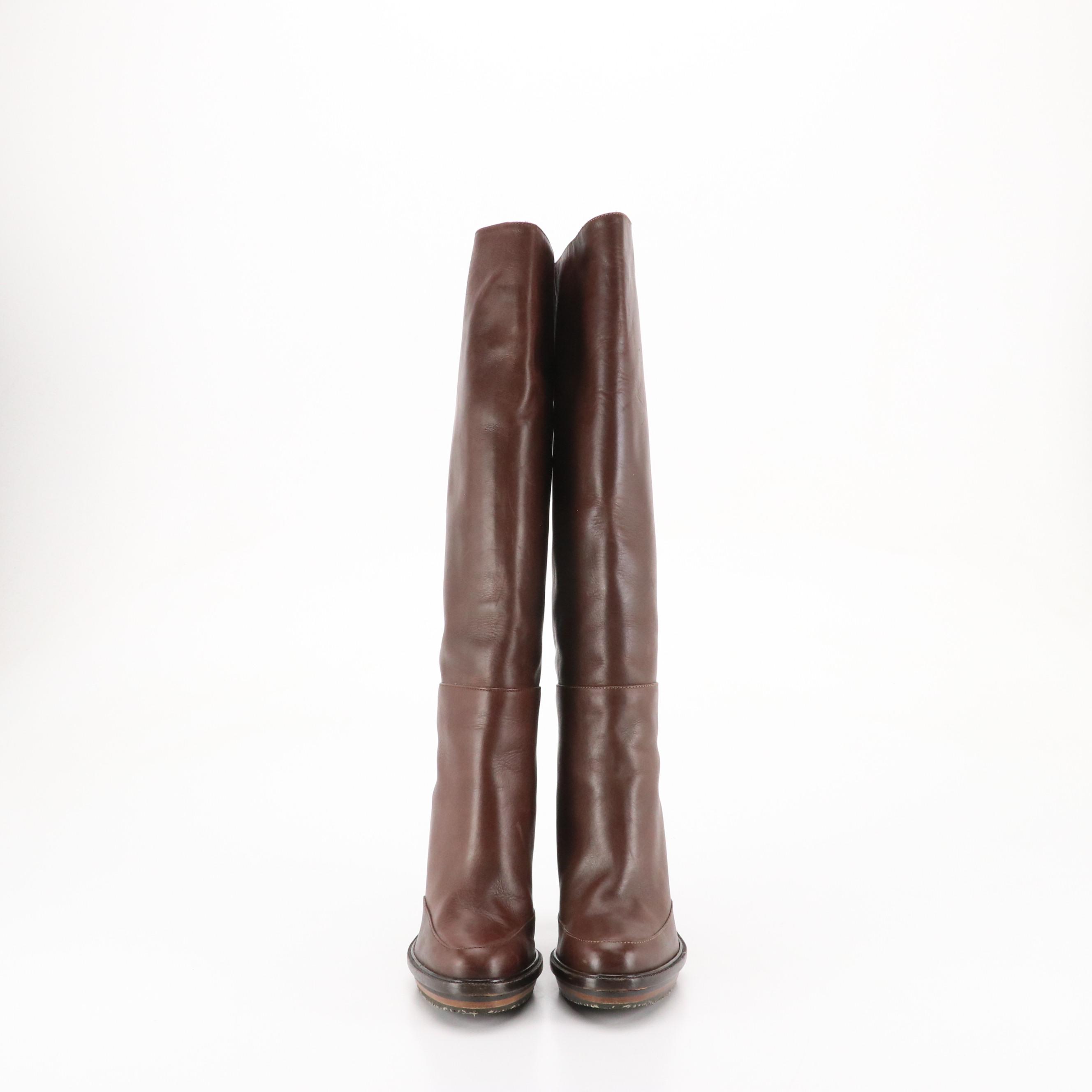 Marni Brown Leather Platform Knee-High Boots