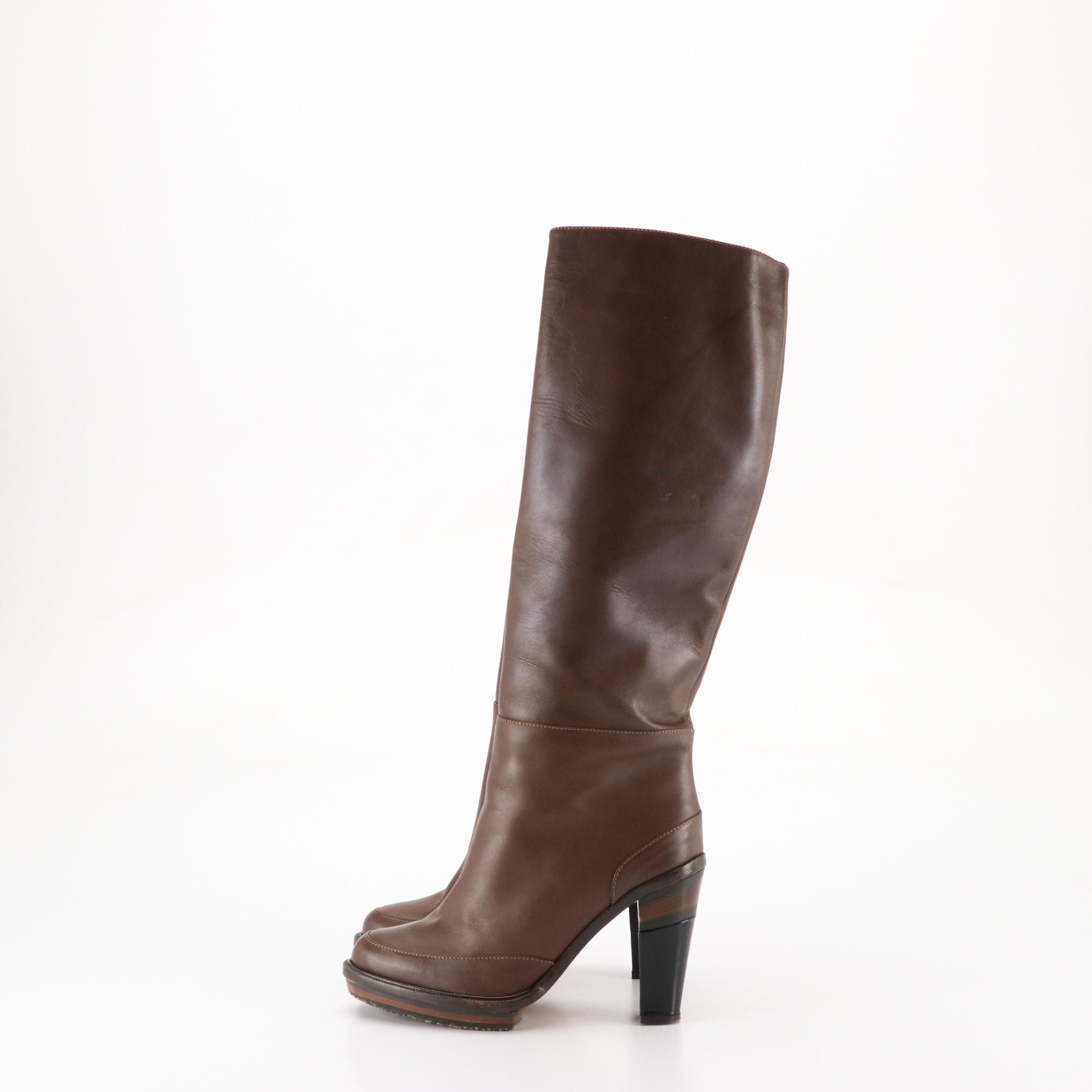 Marni Brown Leather Platform Knee-High Boots