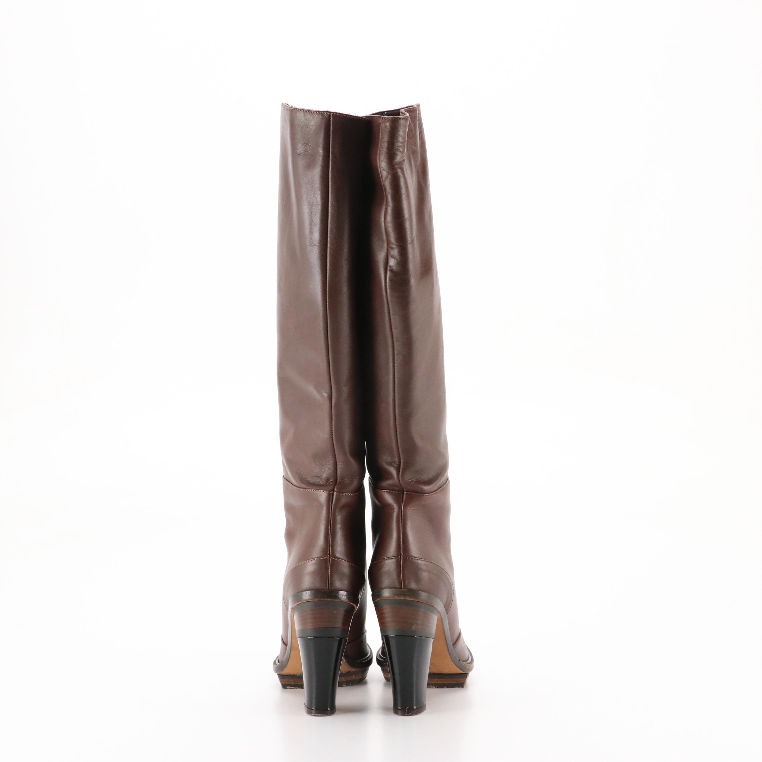 Marni Brown Leather Platform Knee-High Boots